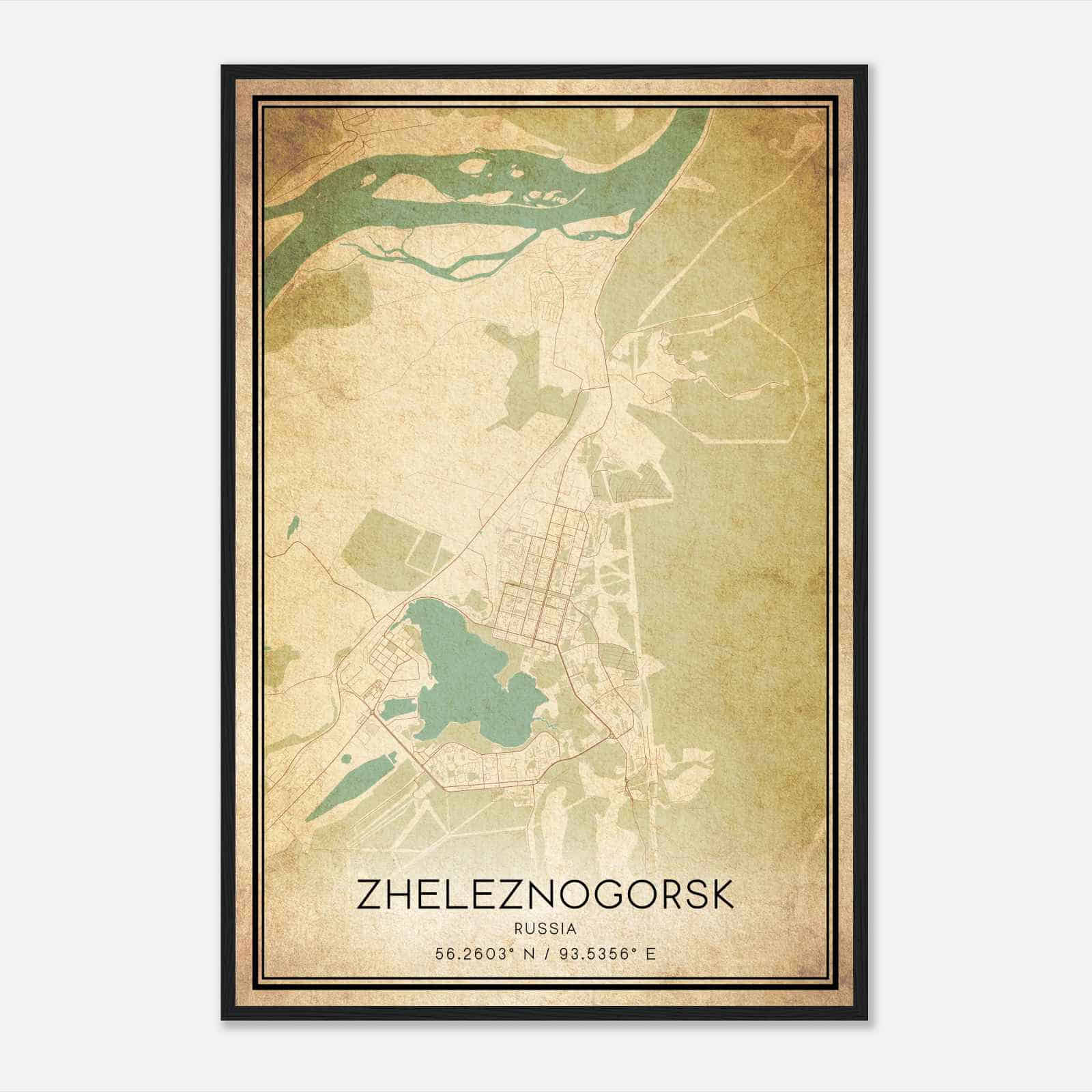 Vintage Zheleznogorsk Russia Map Poster, Zheleznogorsk City Road Wall Art Print