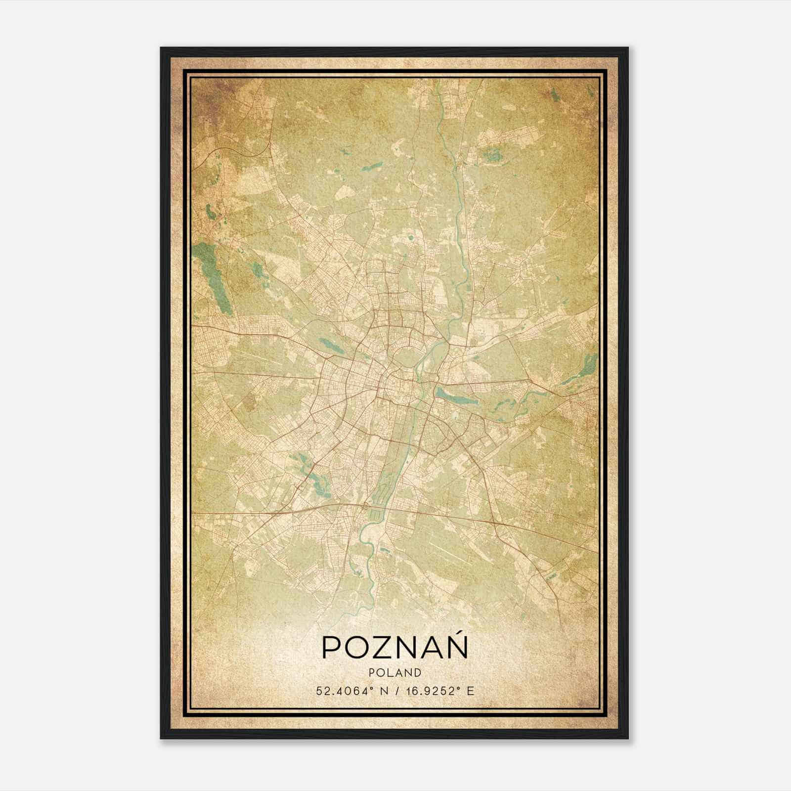 Vintage Poznan Poland Map Poster, Poznan City Road Wall Art Print