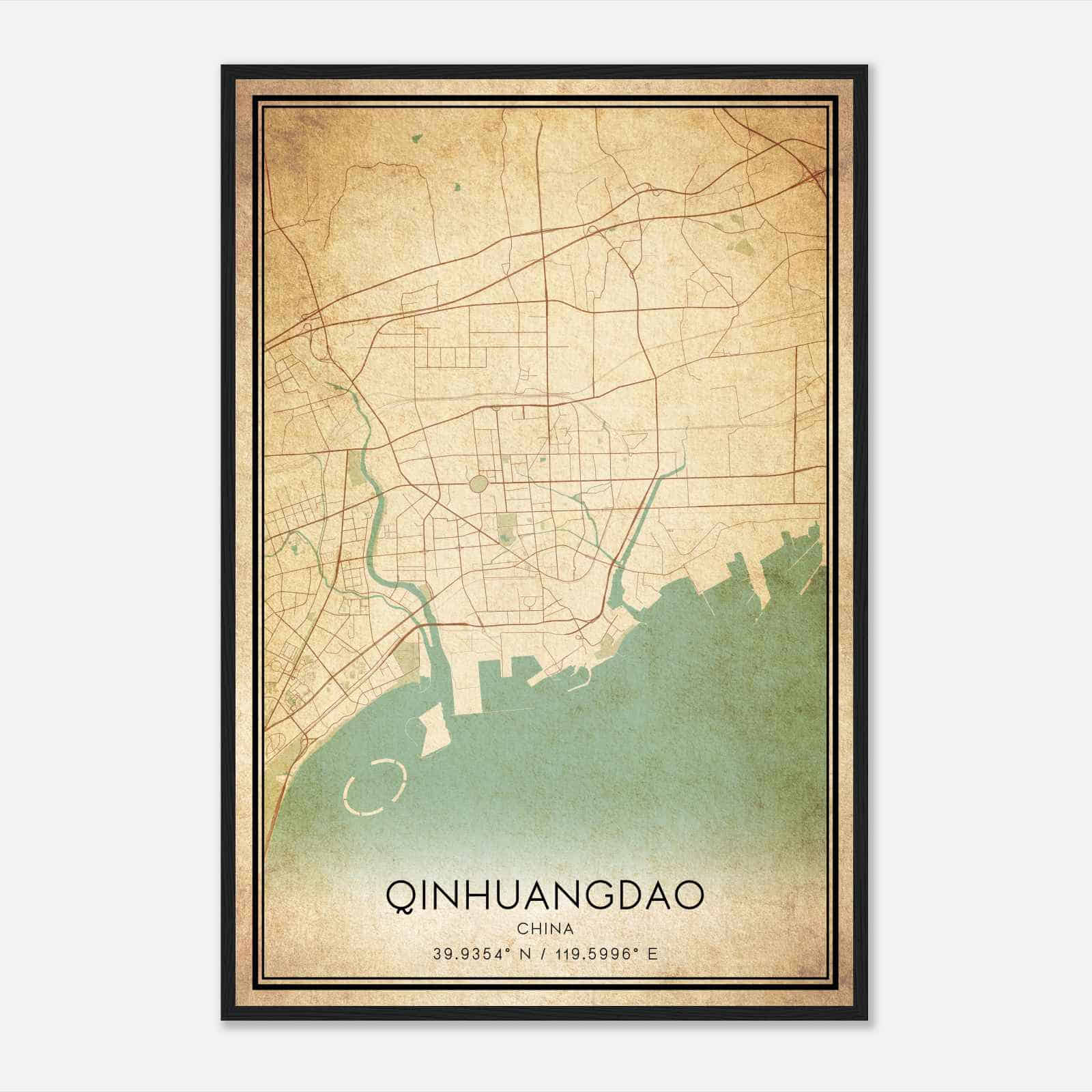 Vintage Qinhuangdao China Map Poster, Qinhuangdao City Road Wall Art Print