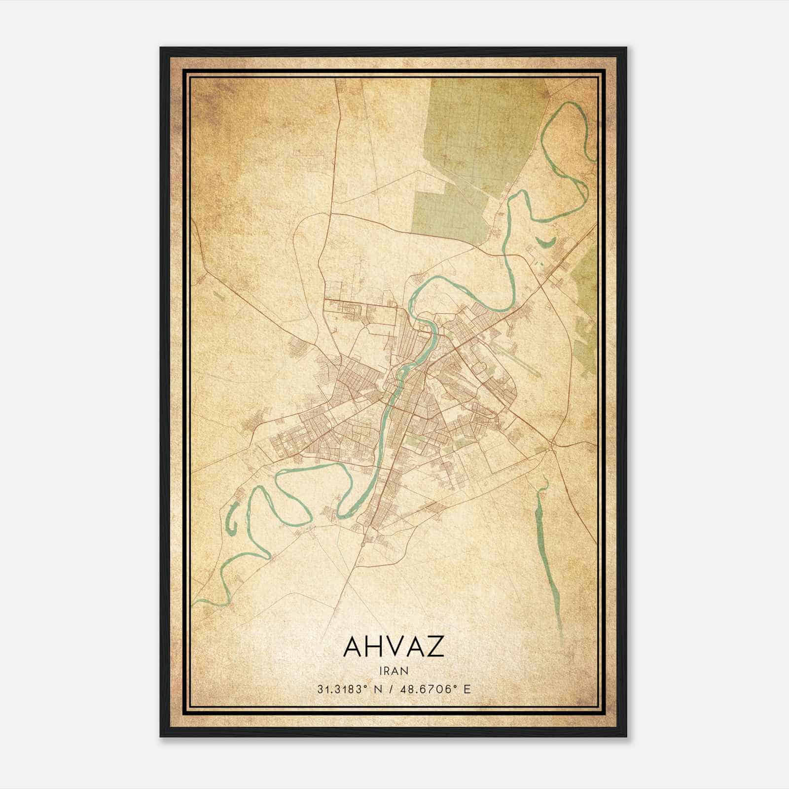 Vintage Ahvaz Iran Map Poster, Ahvaz City Road Wall Art Print