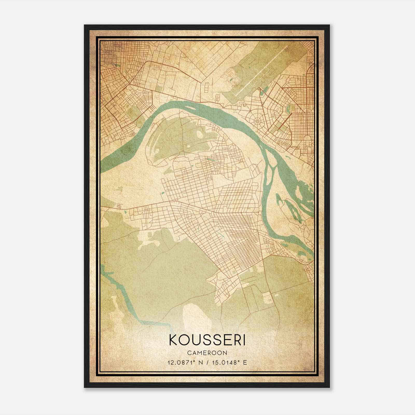 Vintage Kousseri Cameroon Map Poster, Kousseri City Road Wall Art Print