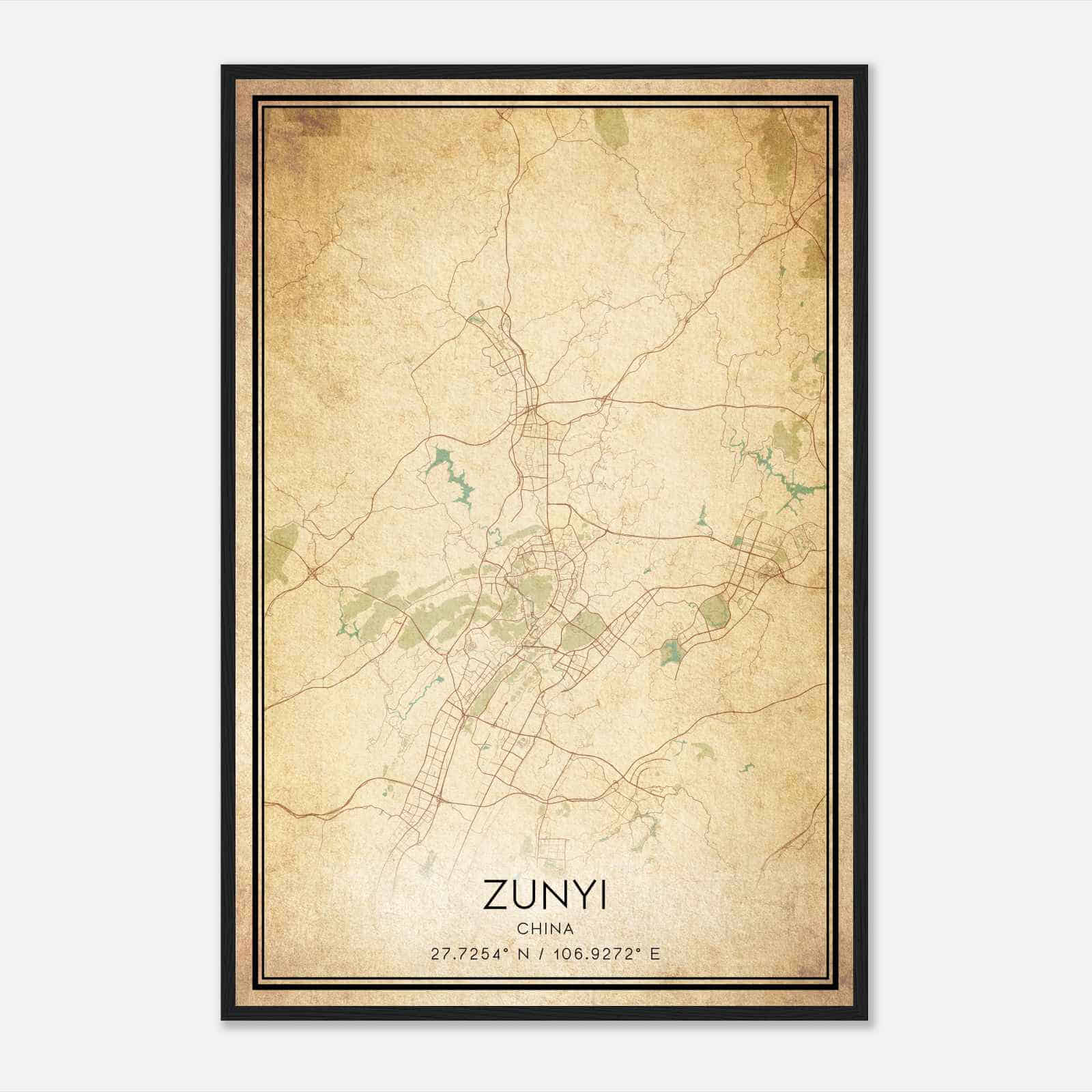 Vintage Zunyi China Map Poster, Zunyi City Road Wall Art Print
