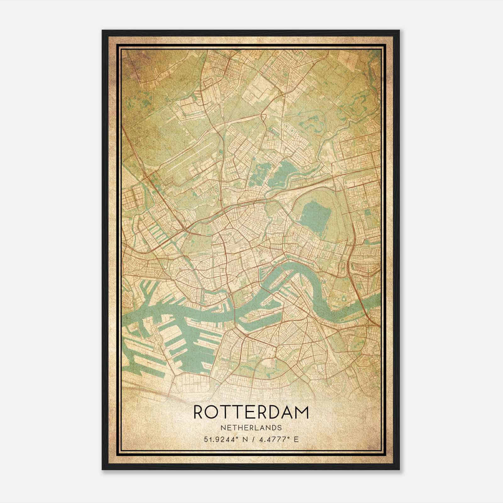 Vintage Rotterdam Netherlands Map Poster, Rotterdam City Road Wall Art Print