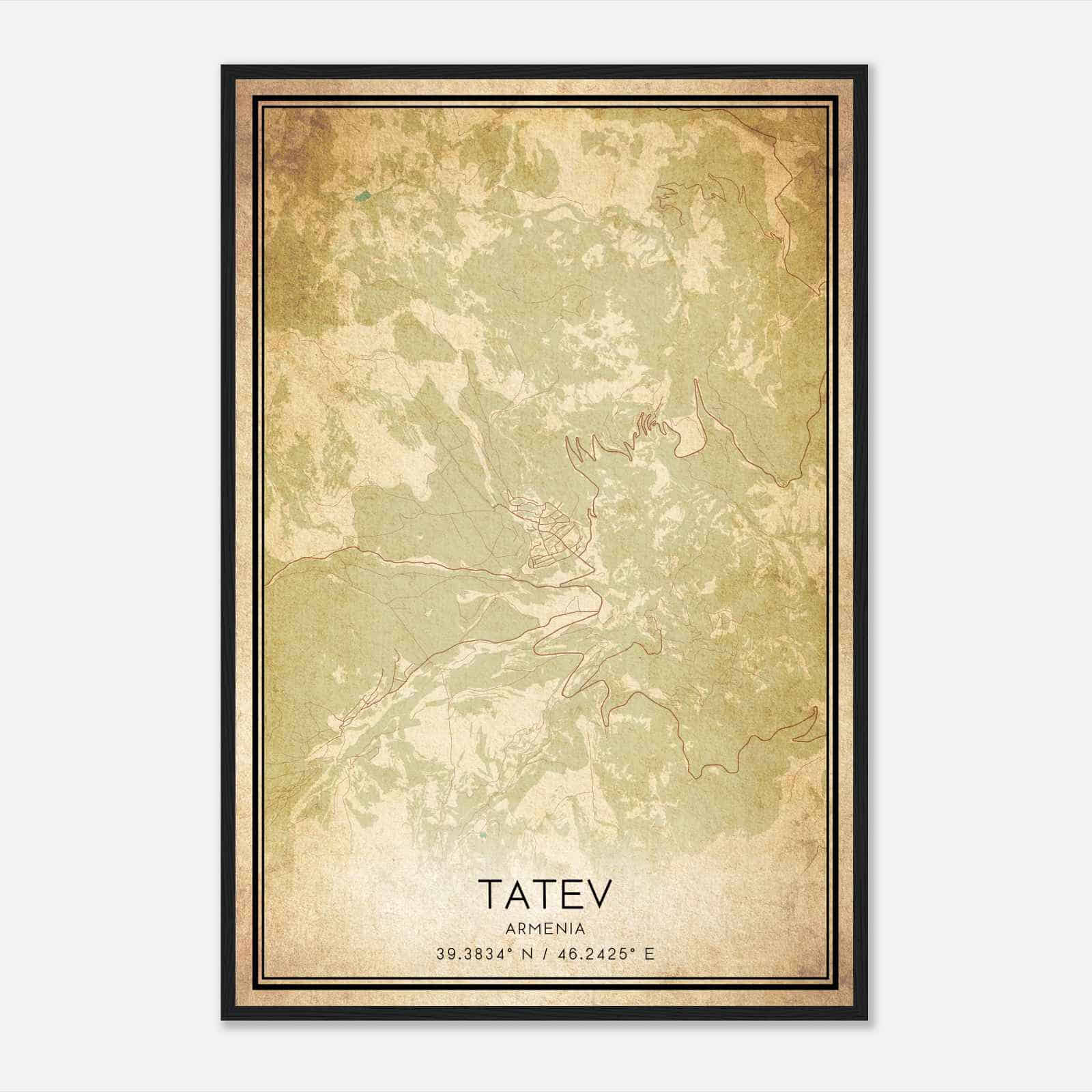 Vintage Tatev Armenia Map Poster, Tatev City Road Wall Art Print