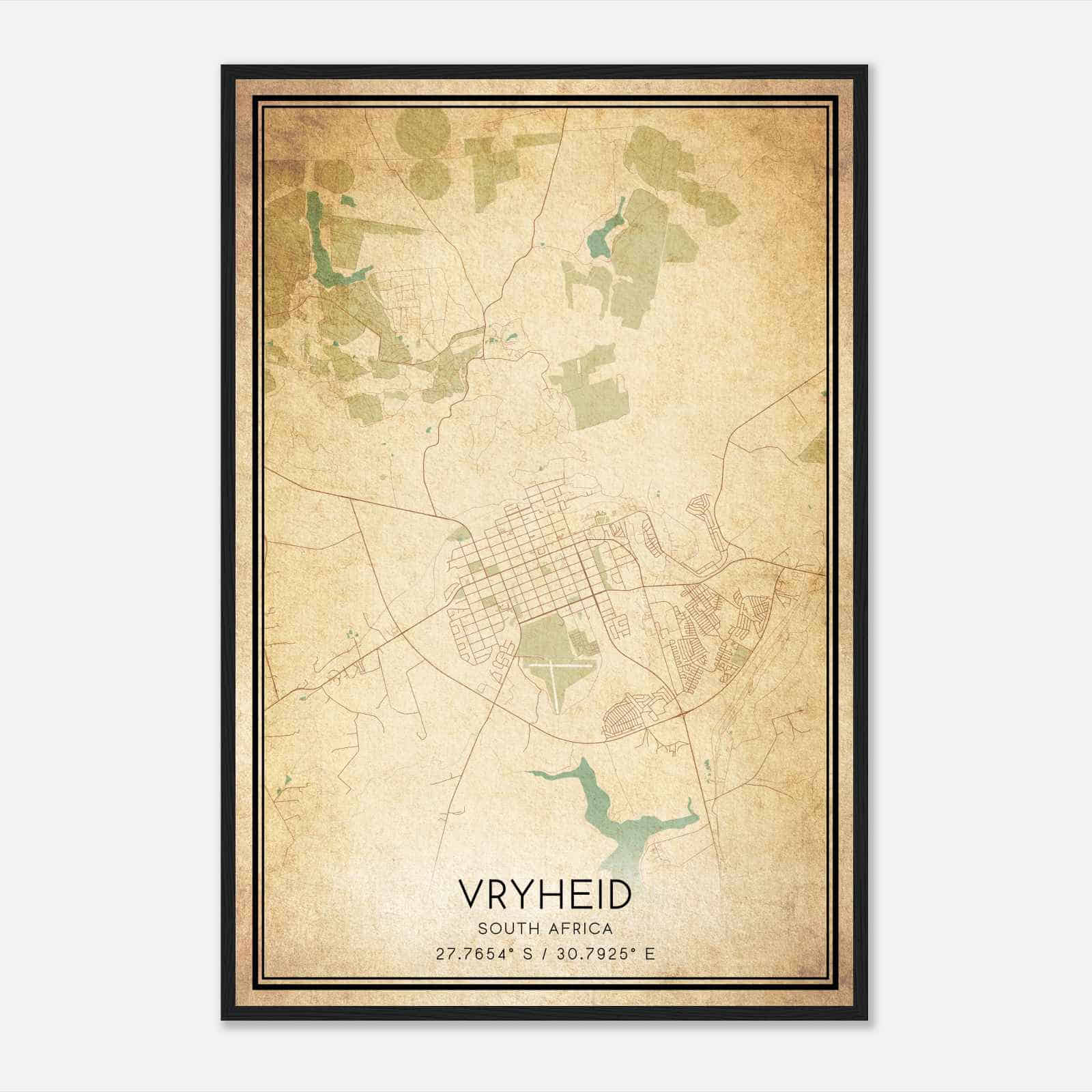 Vintage Vryheid South Africa Map Poster, Vryheid City Road Wall Art Print