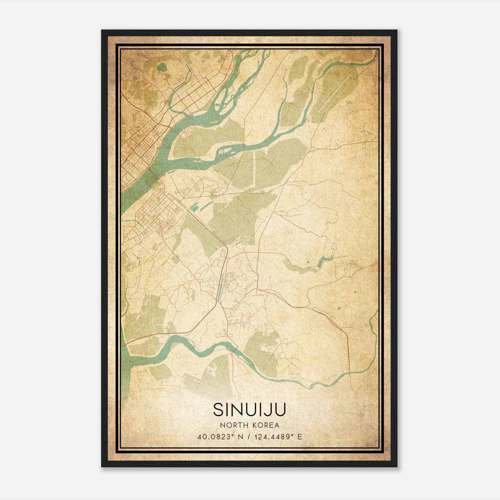 Vintage Sinuiju North Korea Map Poster, Sinuiju City Road Wall Art Print