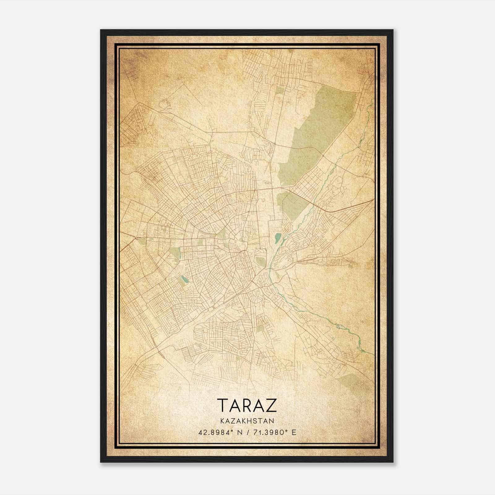 Vintage Taraz Kazakhstan Map Poster, Taraz City Road Wall Art Print