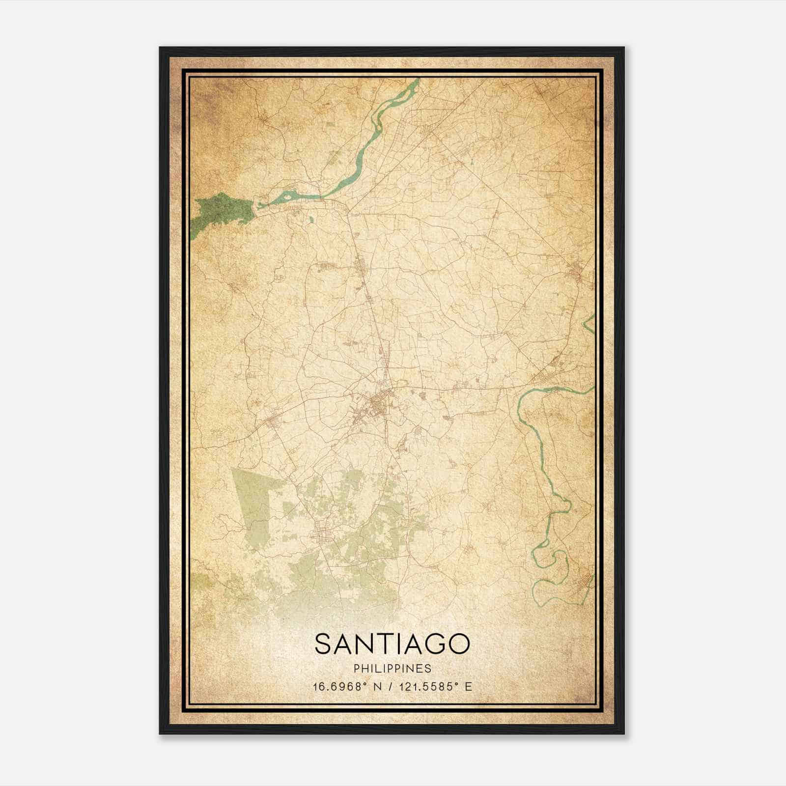Vintage Santiago Philippines Map Poster, Santiago City Road Wall Art Print