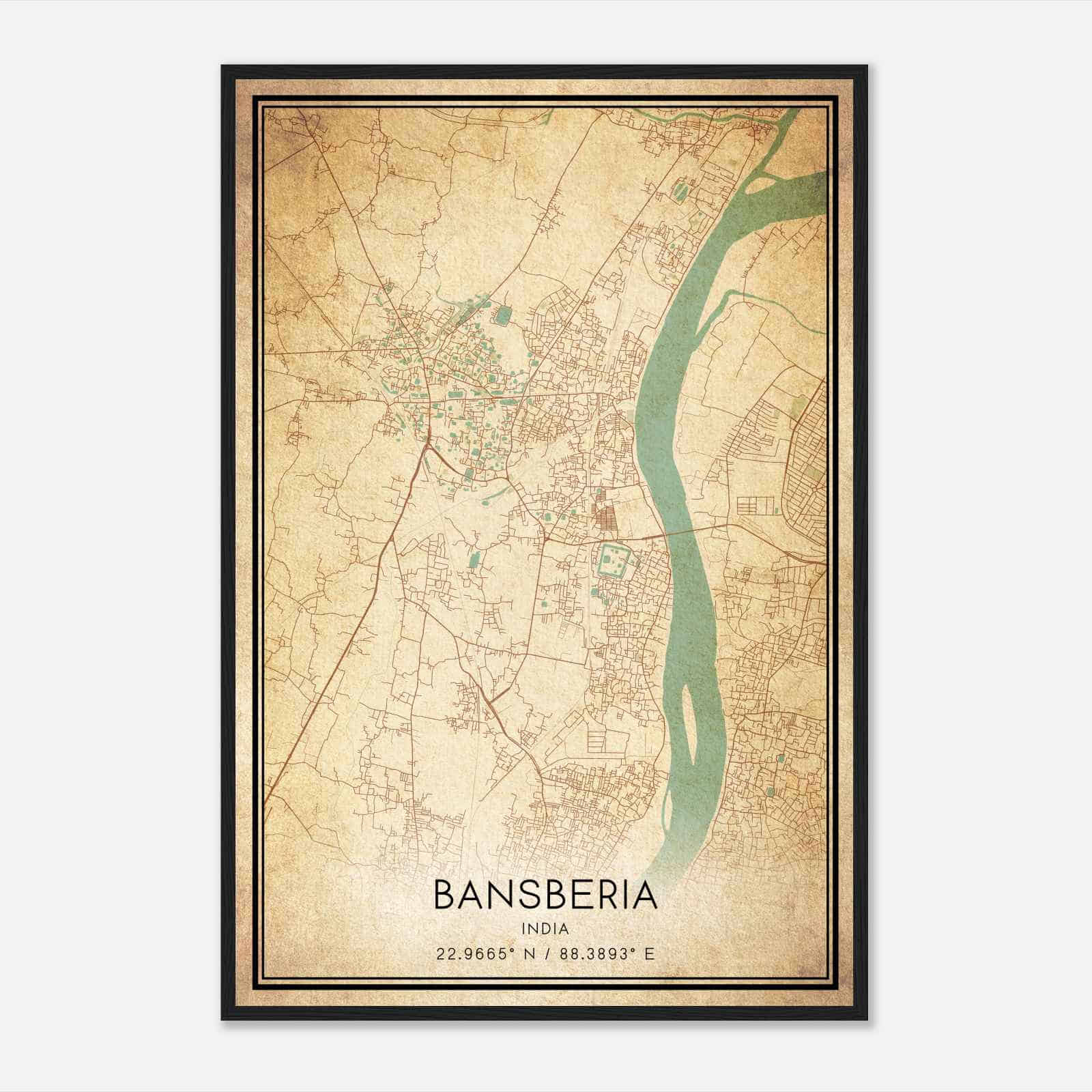 Vintage Bansberia India Map Poster, Bansberia City Road Wall Art Print