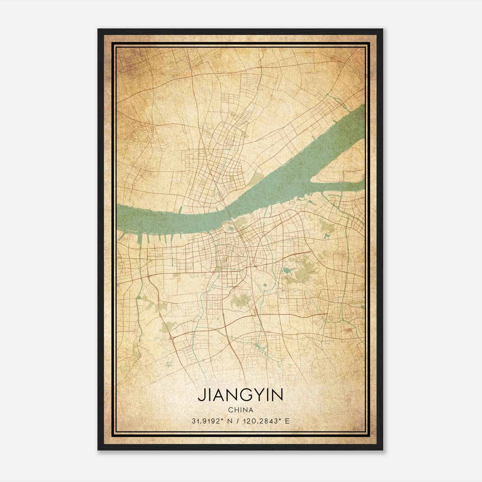 Vintage Jiangyin China Map Poster, Jiangyin City Road Wall Art Print