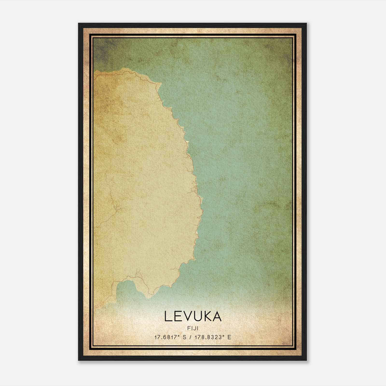 Vintage Levuka Fiji Map Poster, Levuka City Road Wall Art Print