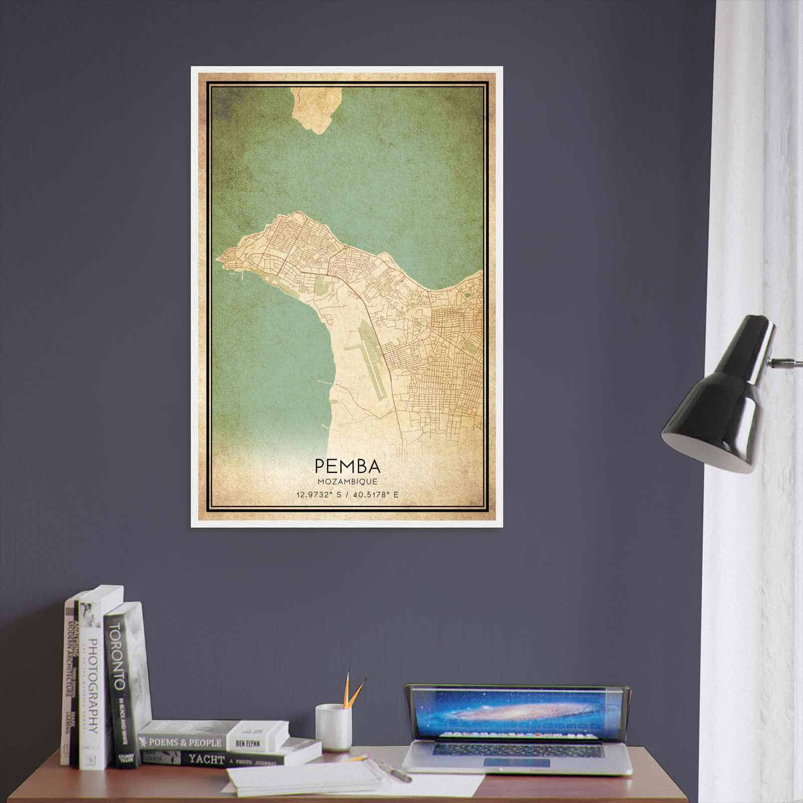Vintage Pemba Mozambique Map Poster, Pemba City Road Wall Art Print
