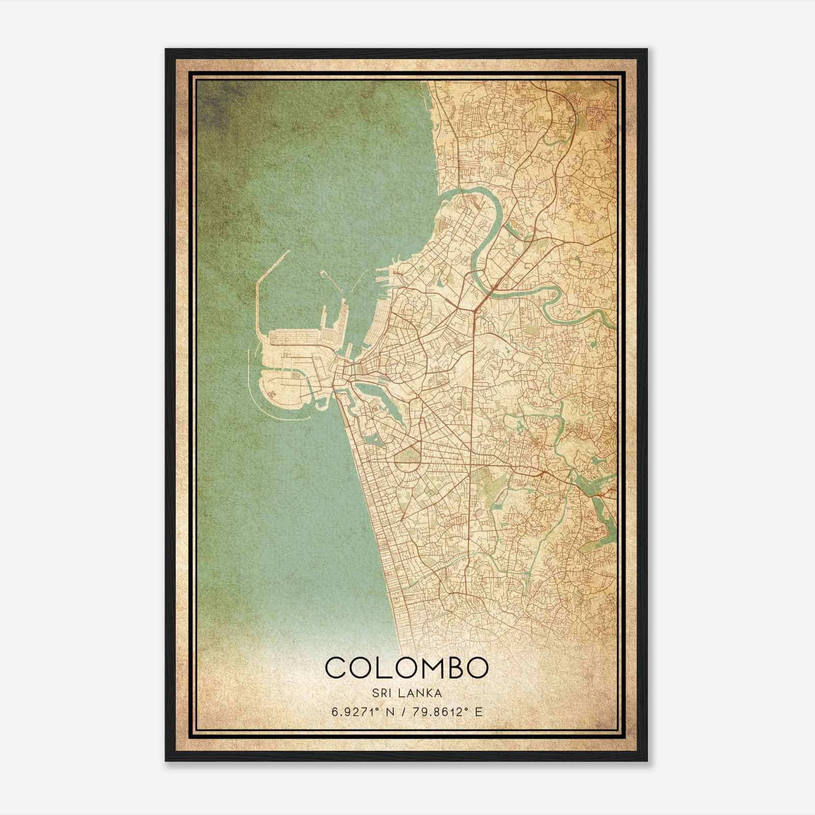 Vintage Colombo Sri Lanka Map Poster, Colombo City Road Wall Art Print