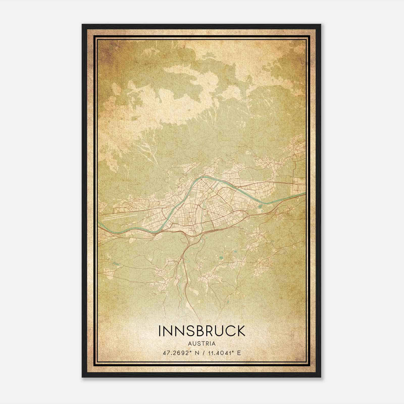 Vintage Innsbruck Austria Map Poster, Innsbruck City Road Wall Art Print