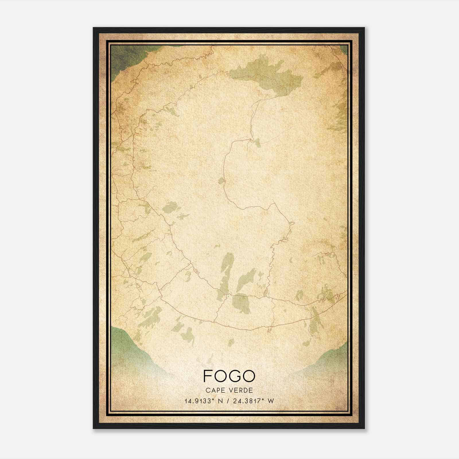 Vintage Fogo Cape Verde Map Poster, Fogo City Road Wall Art Print