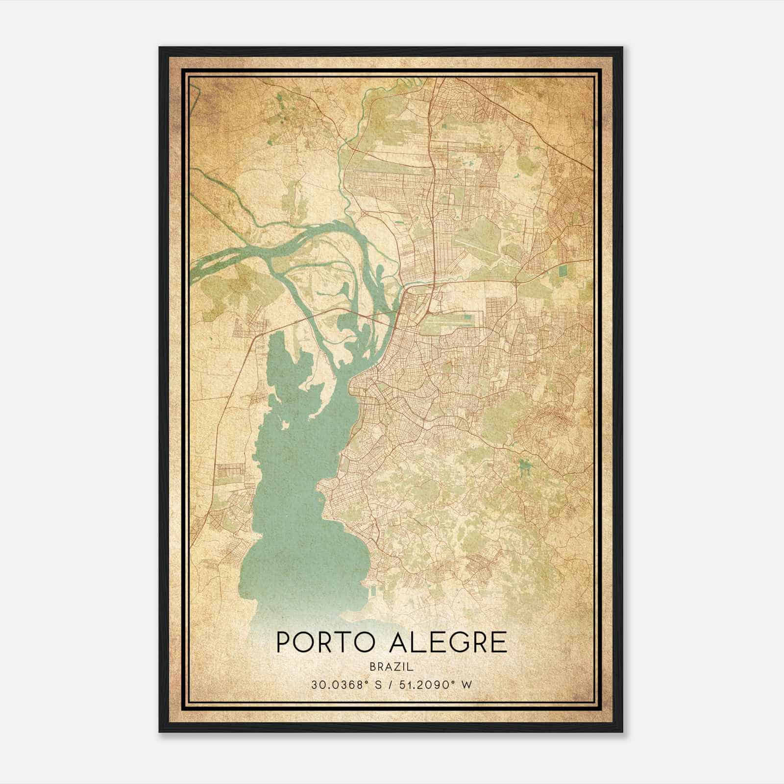 Vintage Porto Alegre Brazil Map Poster, Porto Alegre City Road Wall Art Print