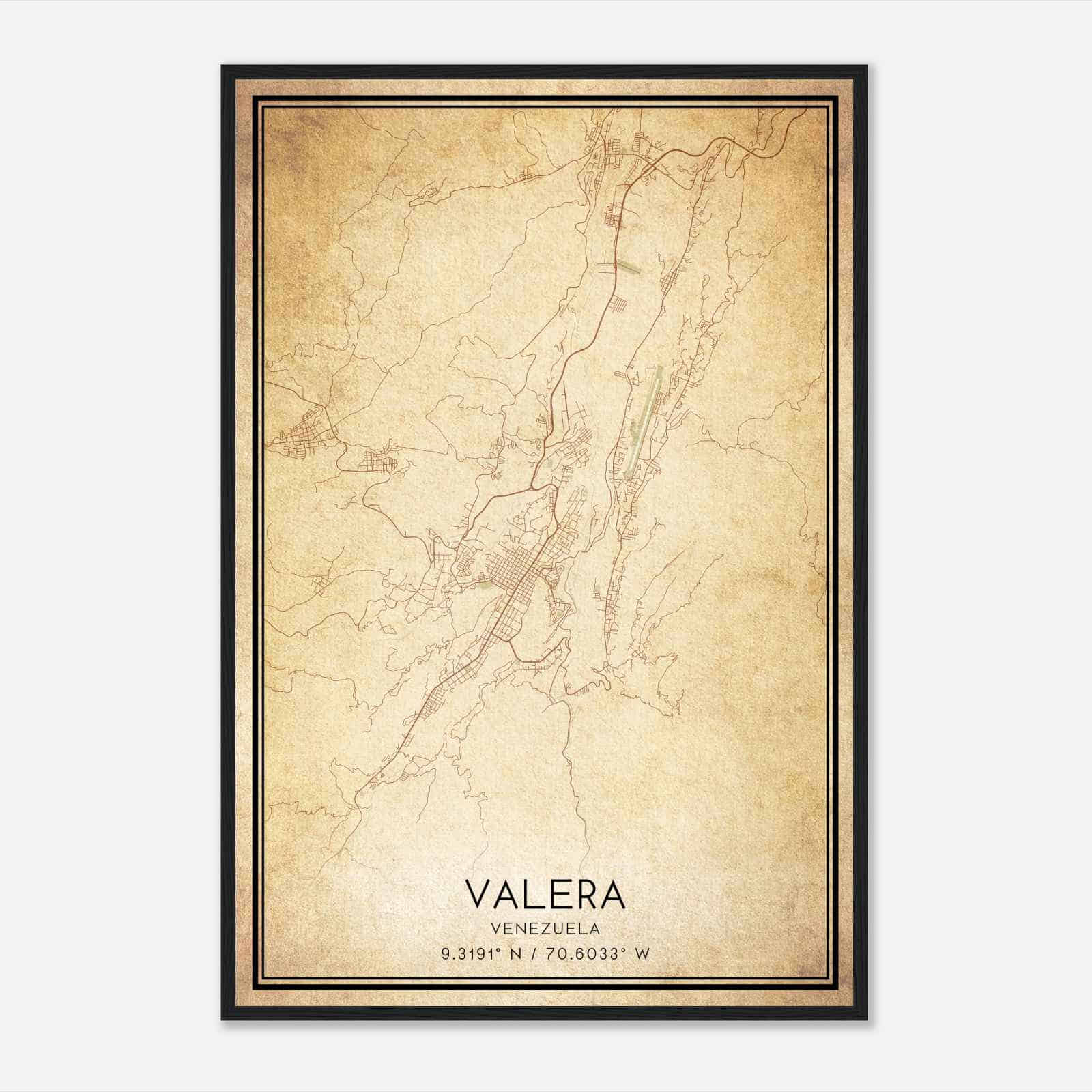 Vintage Valera Venezuela Map Poster, Valera City Road Wall Art Print