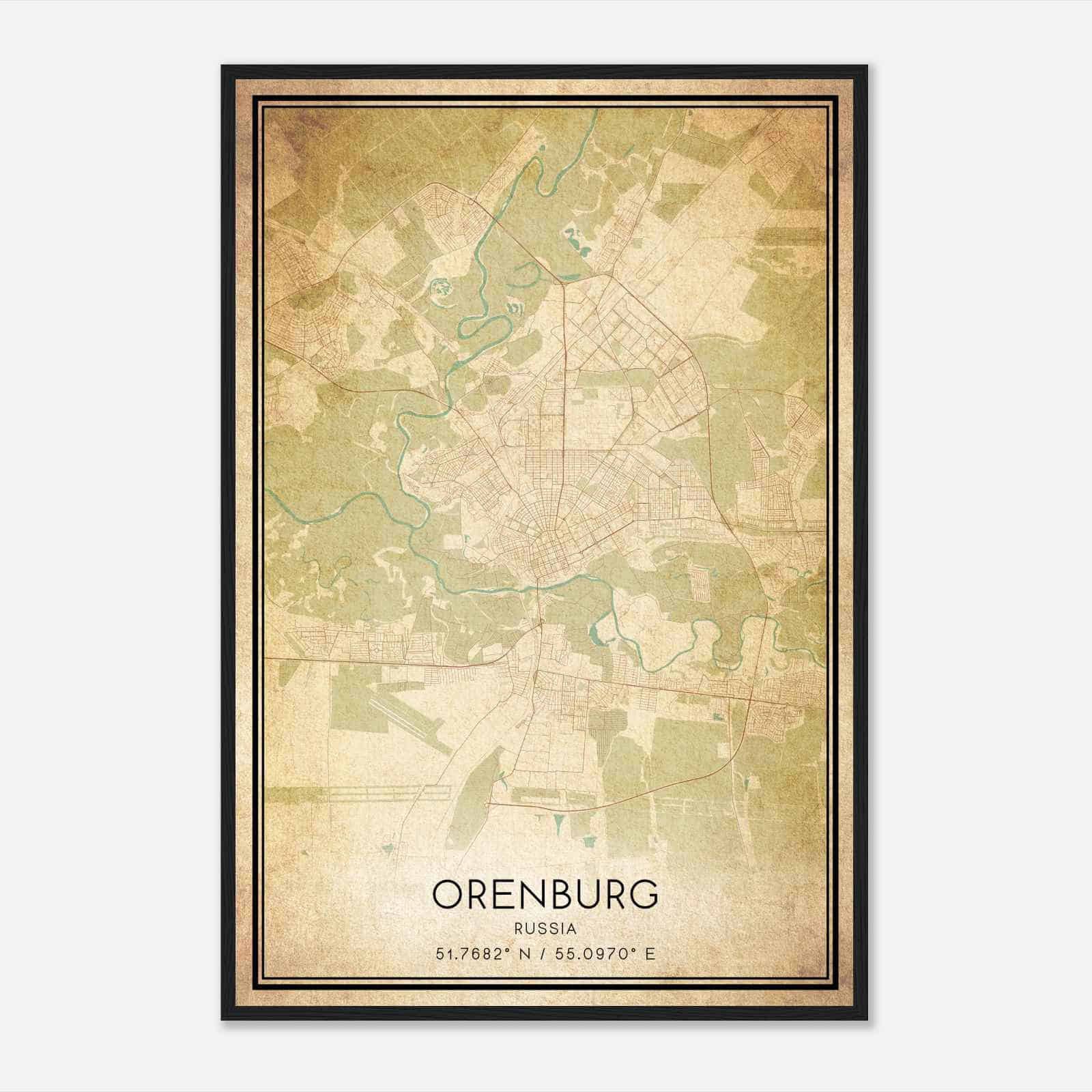 Vintage Orenburg Russia Map Poster, Orenburg City Road Wall Art Print