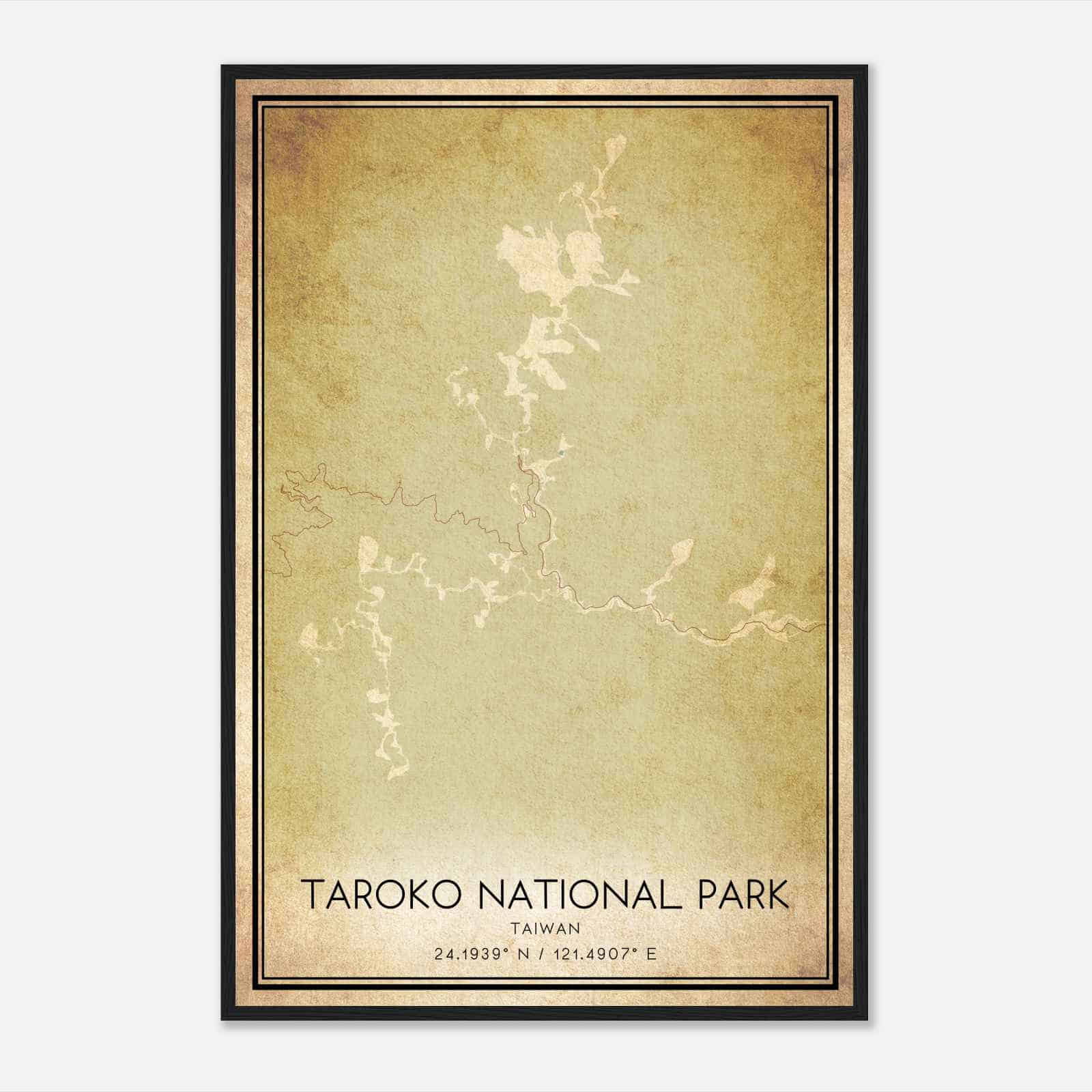 Vintage Taroko National Park Taiwan Map Poster, Taroko National Park City Road Wall Art Print