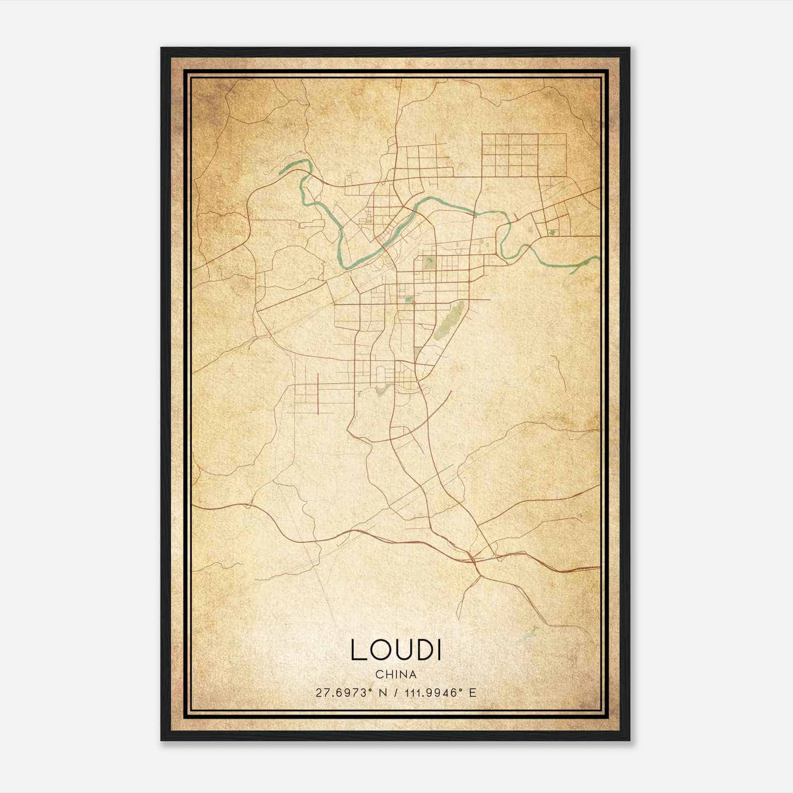 Vintage Loudi China Map Poster, Loudi City Road Wall Art Print