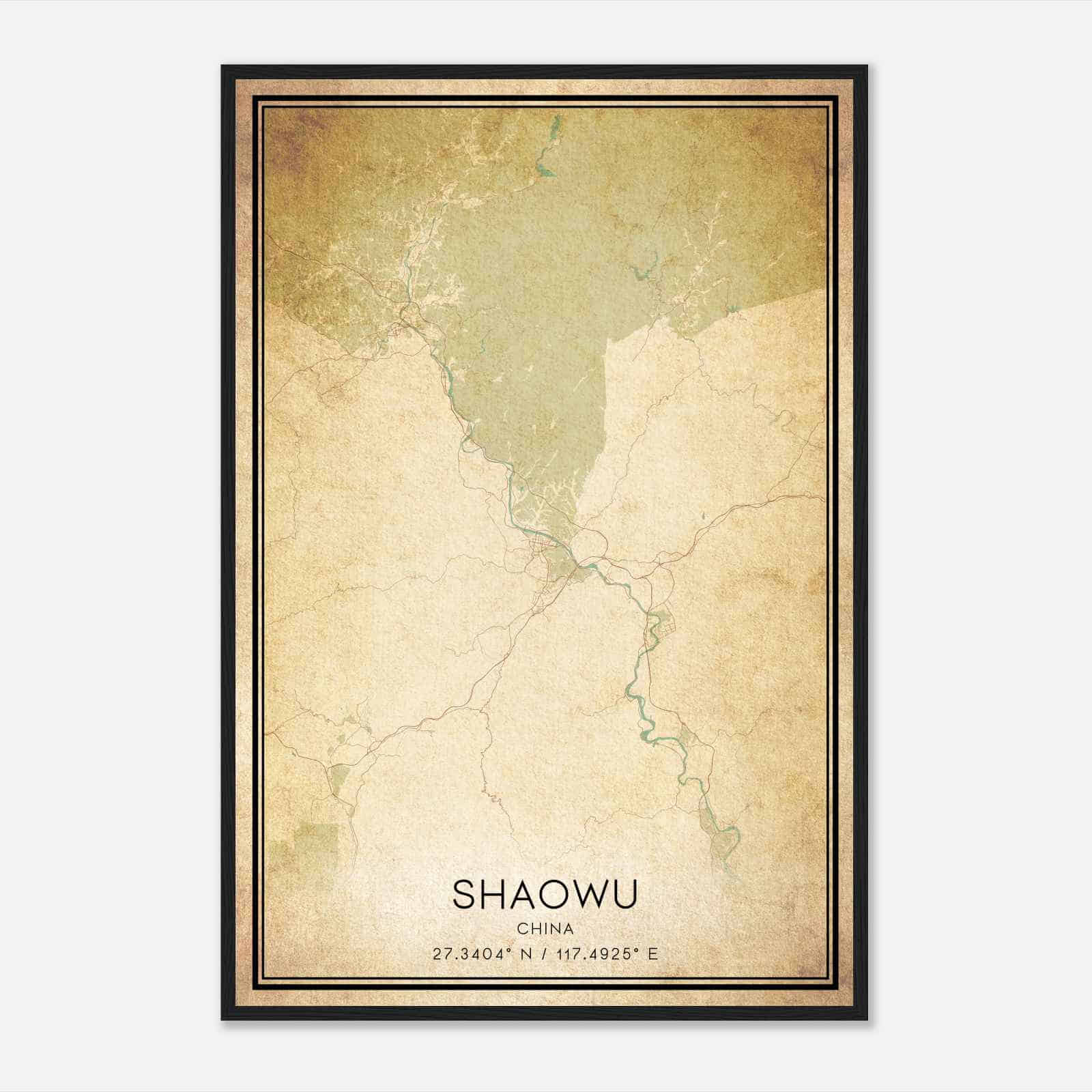 Vintage Shaowu China Map Poster, Shaowu City Road Wall Art Print
