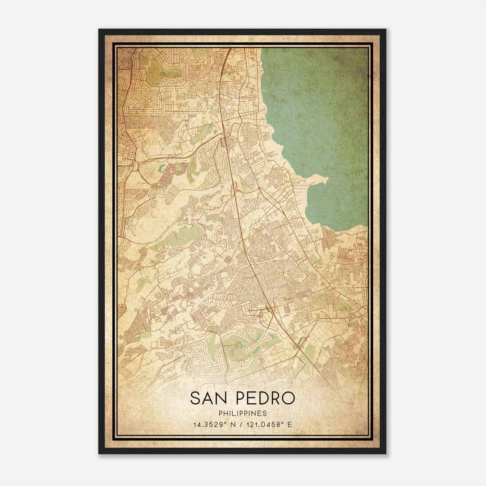 Vintage San Pedro Philippines Map Poster, San Pedro City Road Wall Art Print