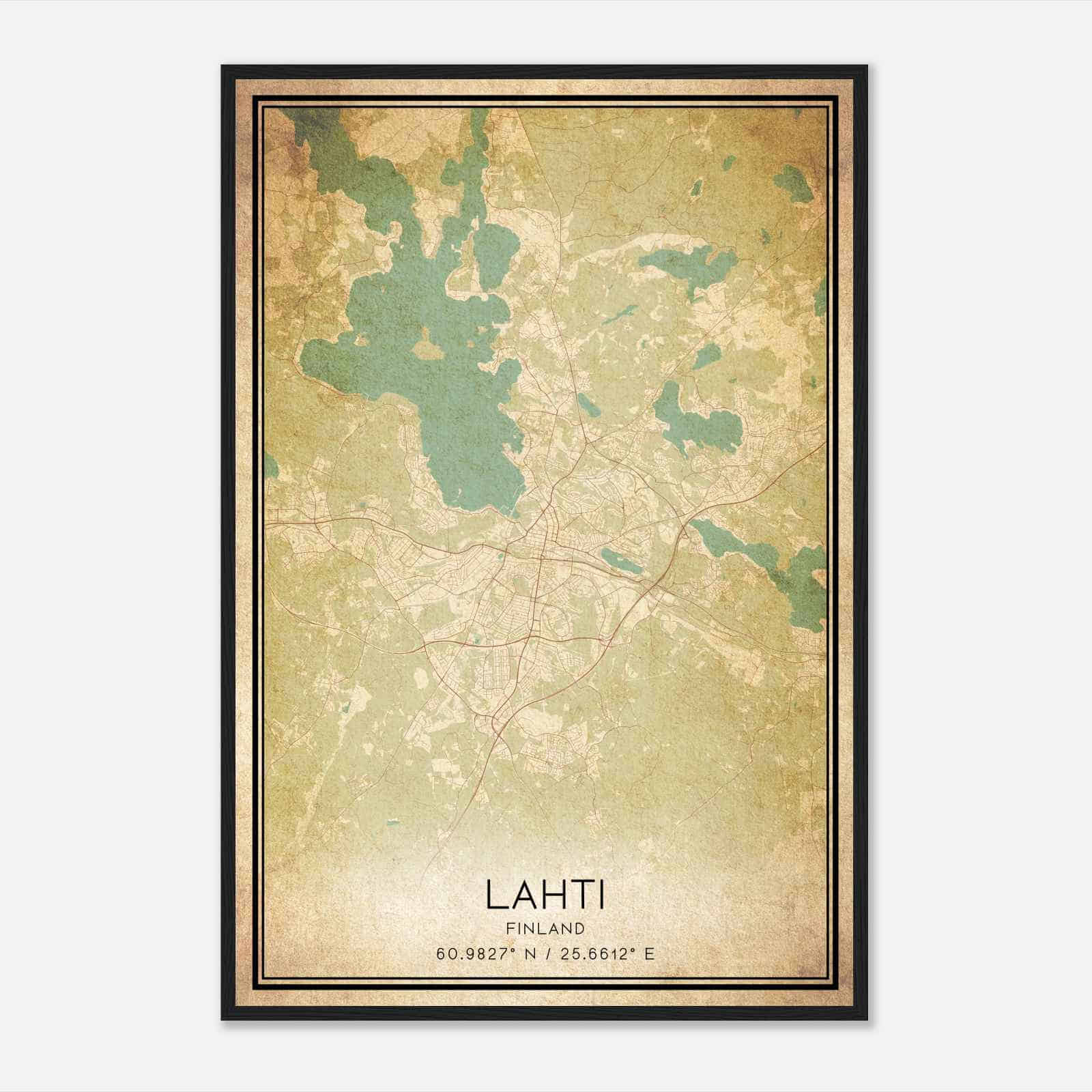 Vintage Lahti Finland Map Poster, Lahti City Road Wall Art Print
