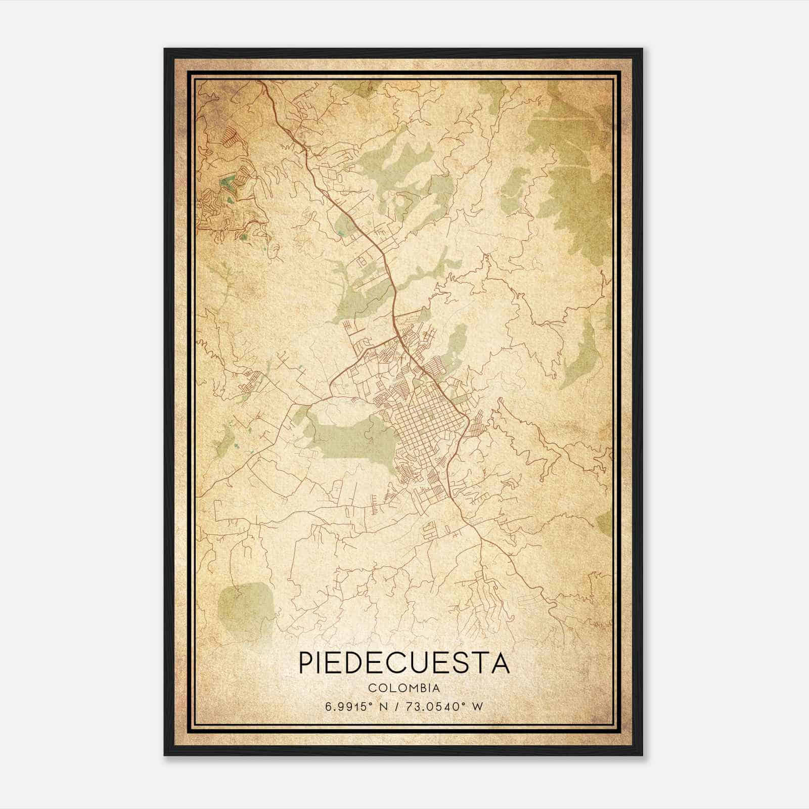 Vintage Piedecuesta Colombia Map Poster, Piedecuesta City Road Wall Art Print