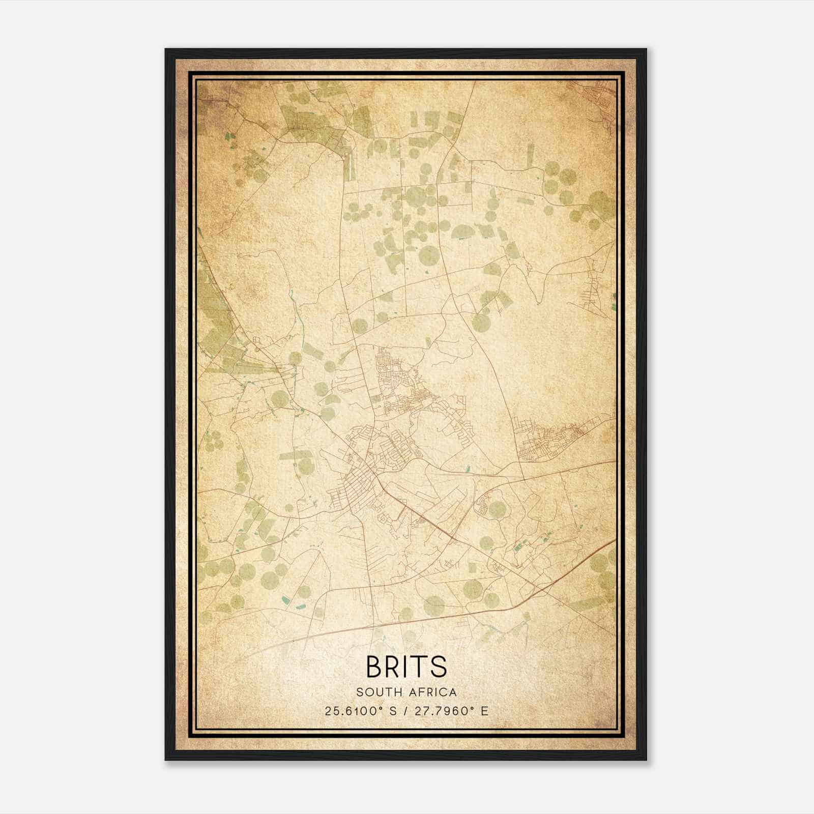 Vintage Brits South Africa Map Poster, Brits City Road Wall Art Print