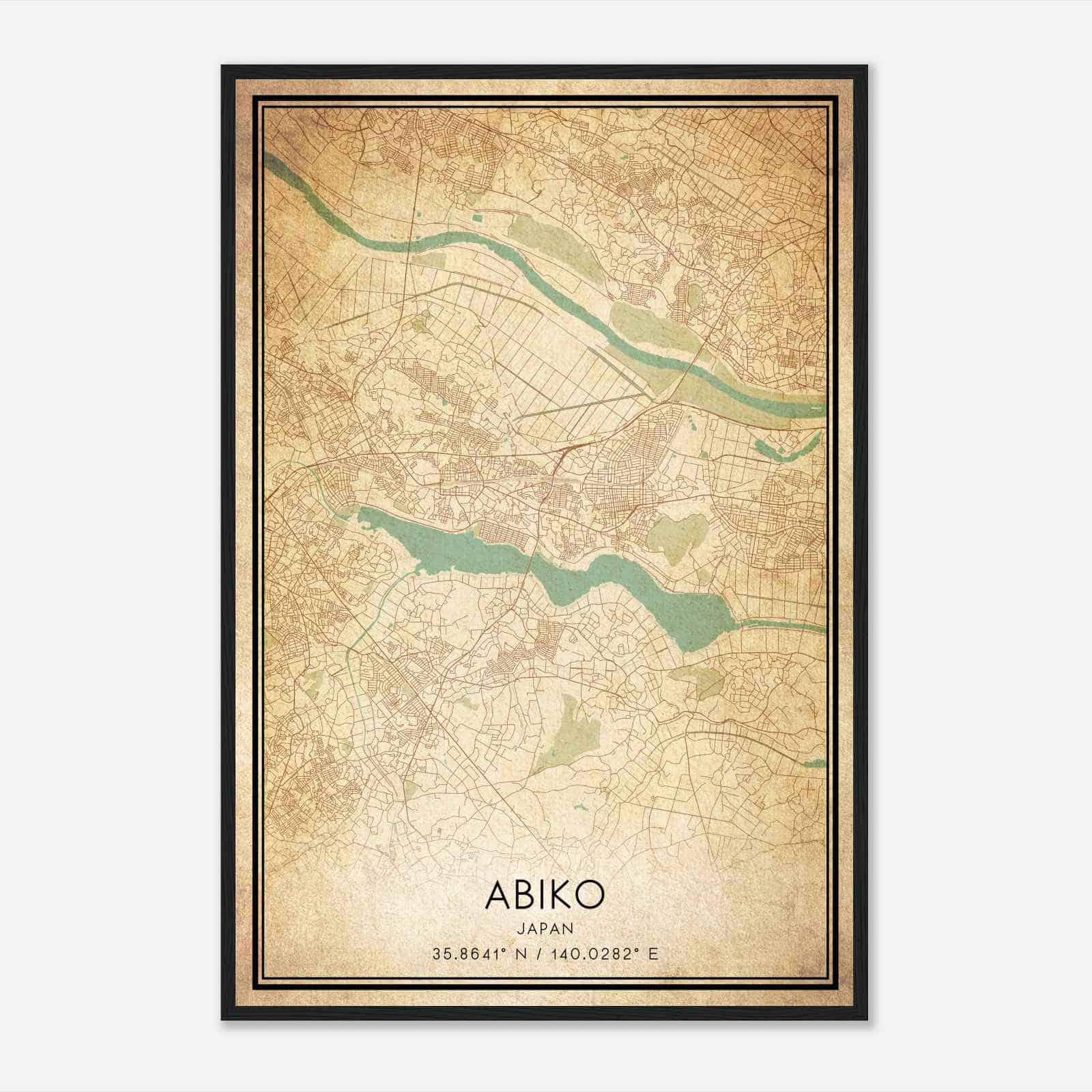 Vintage Abiko Japan Map Poster, Abiko City Road Wall Art Print