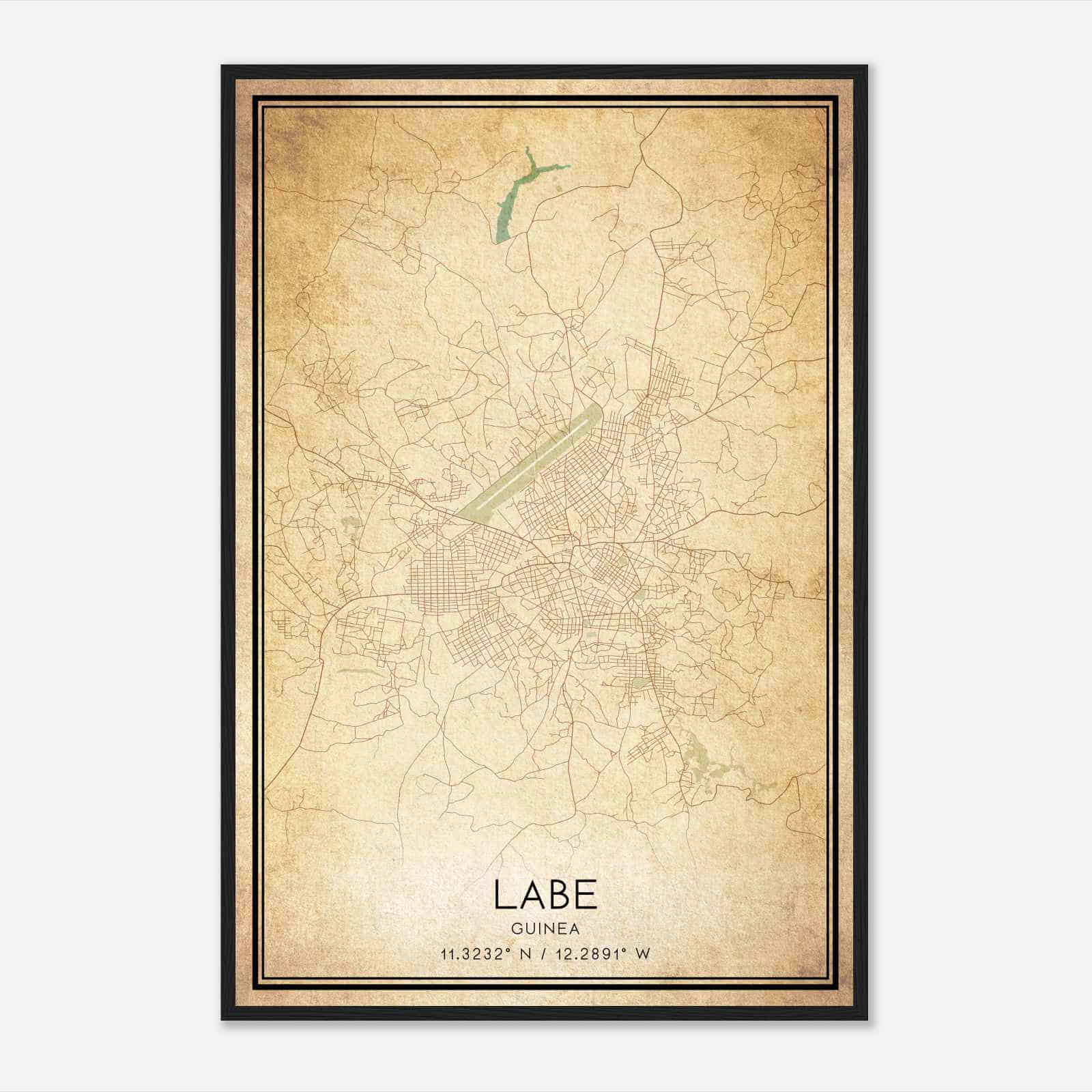 Vintage Labe Guinea Map Poster, Labe City Road Wall Art Print