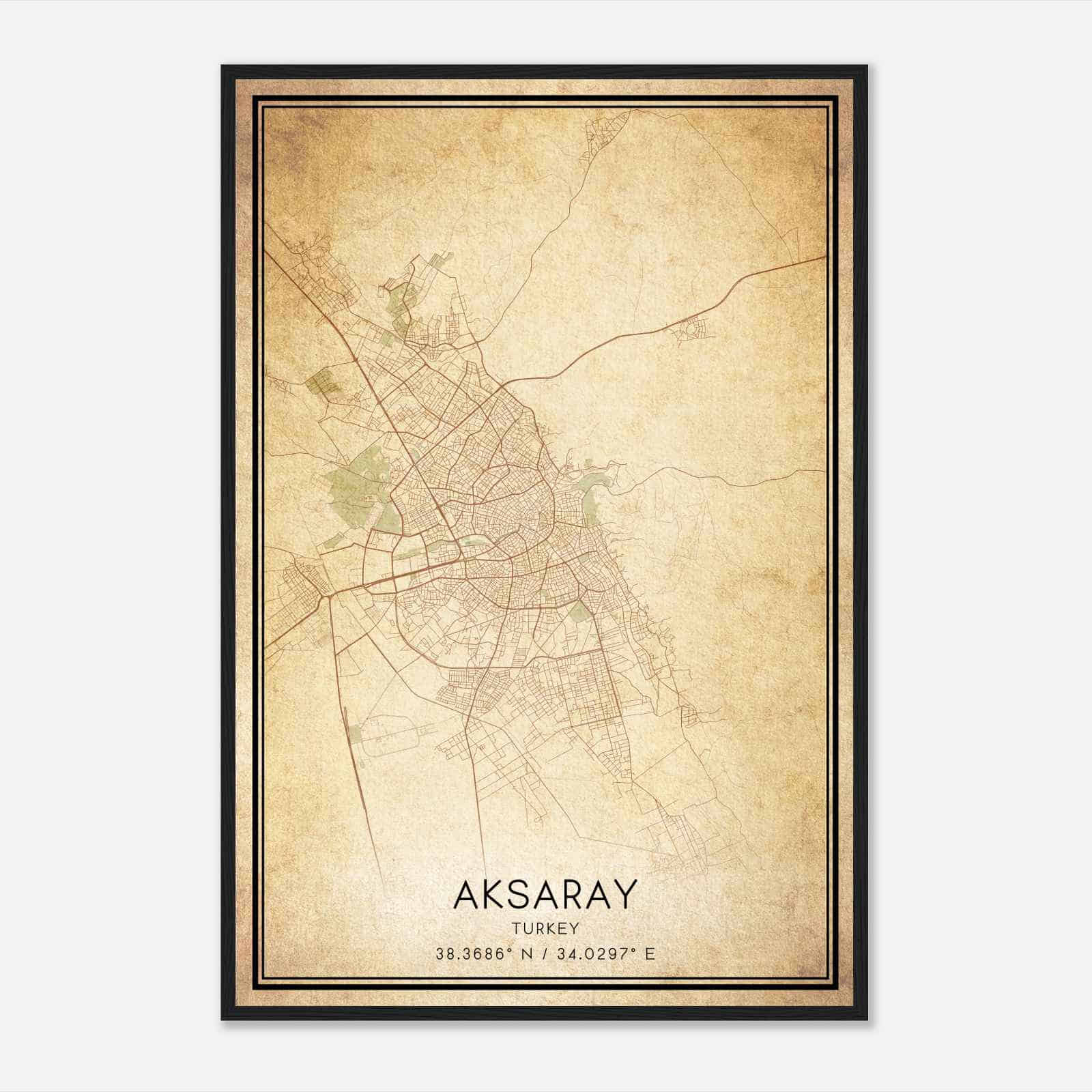Vintage Aksaray Turkey Map Poster, Aksaray City Road Wall Art Print