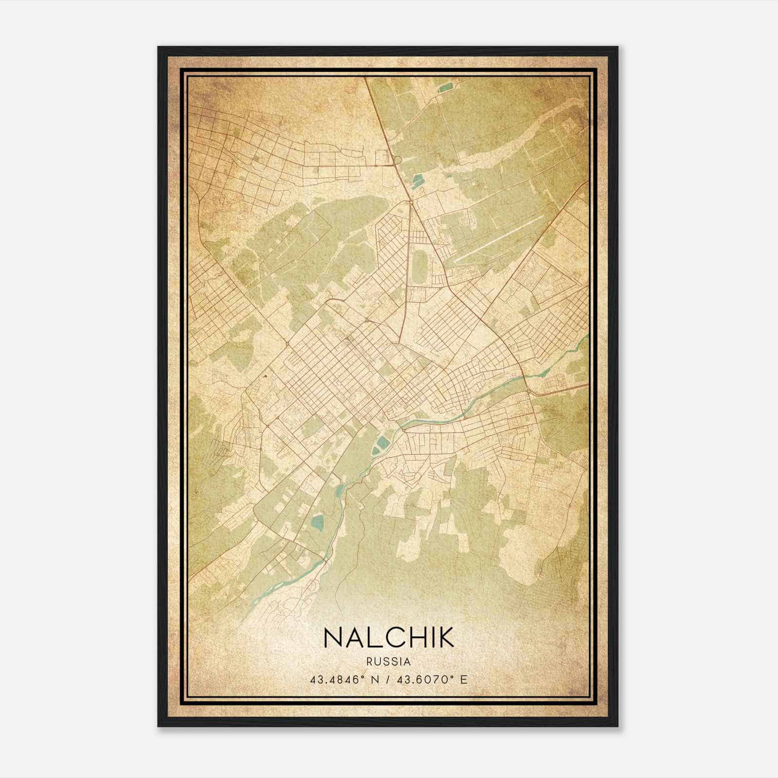 Vintage Nalchik Russia Map Poster, Nalchik City Road Wall Art Print