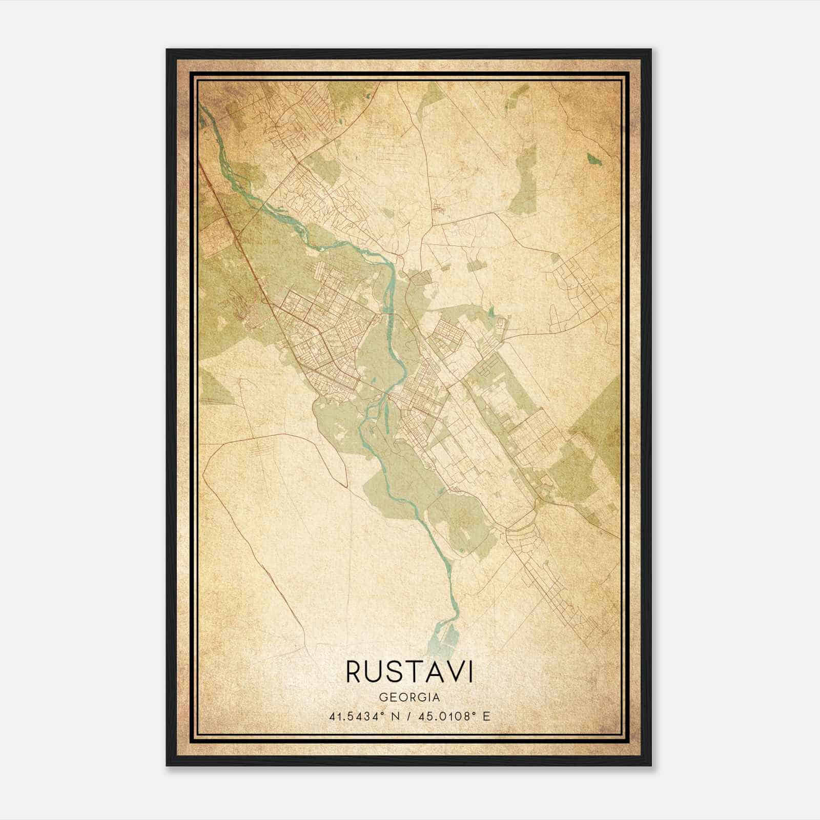 Vintage Rustavi Georgia Map Poster, Rustavi City Road Wall Art Print