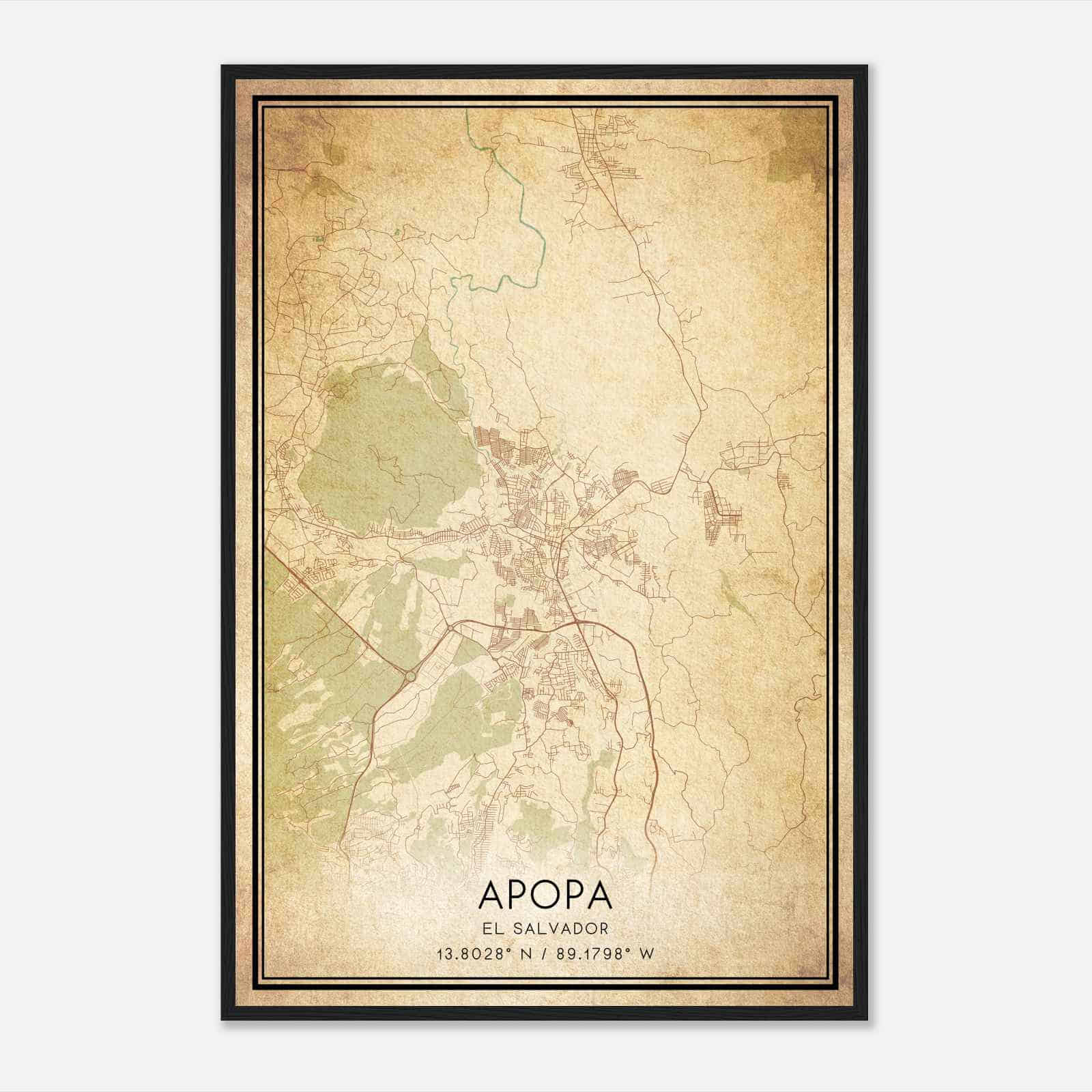 Vintage Apopa El Salvador Map Poster, Apopa City Road Wall Art Print