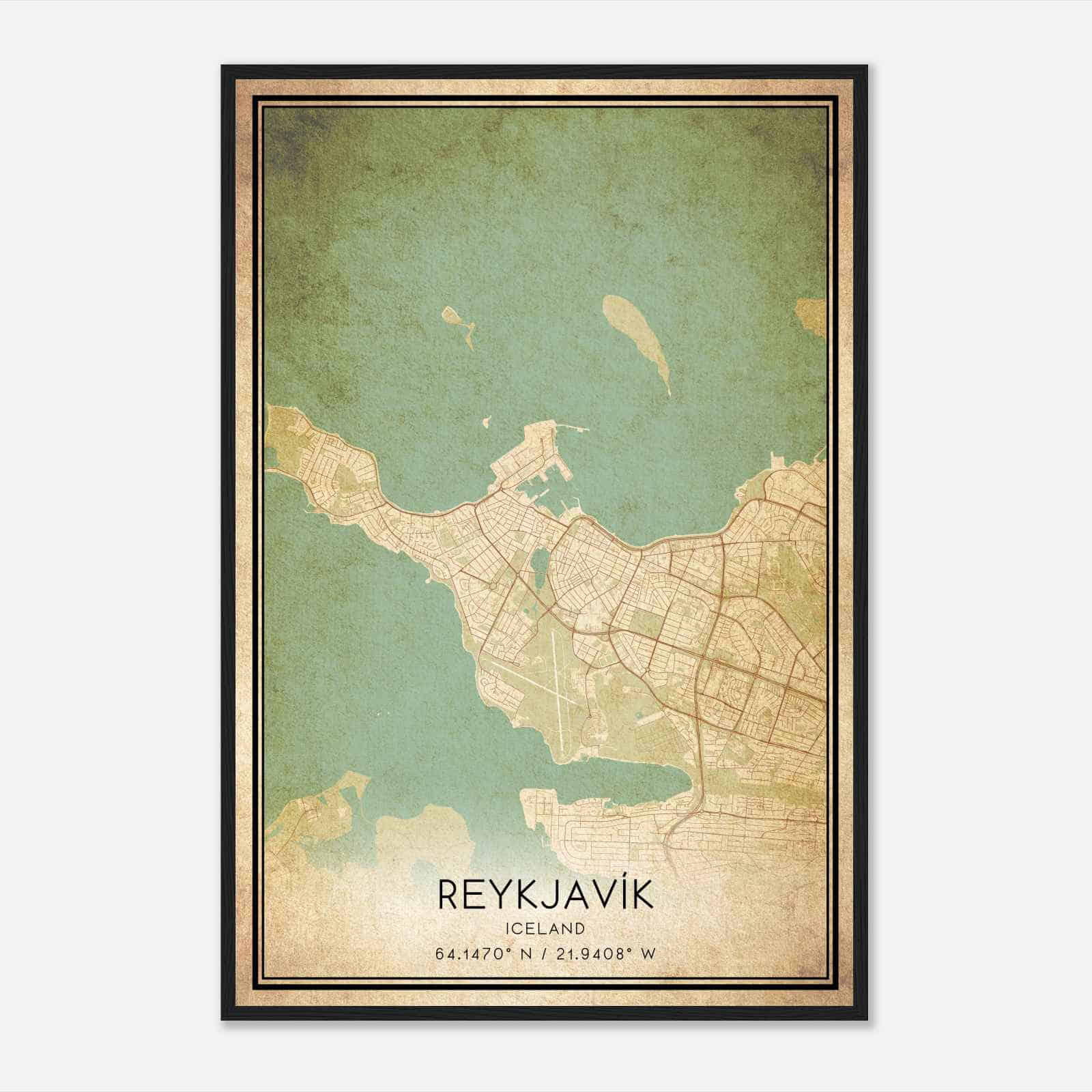 Vintage Reykjavik Iceland Map Poster, Reykjavik City Road Wall Art Print
