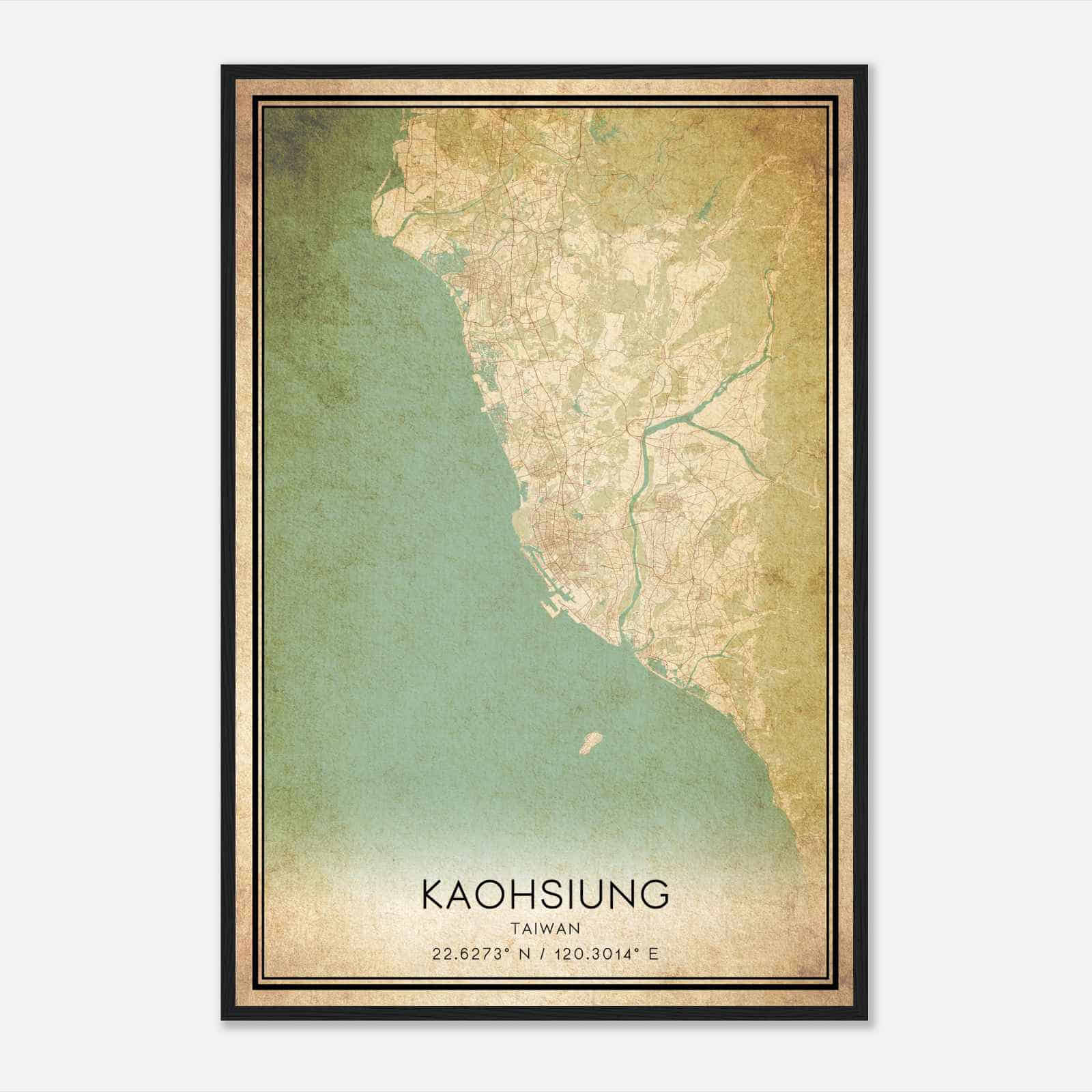 Vintage Kaohsiung Taiwan Map Poster, Kaohsiung City Road Wall Art Print