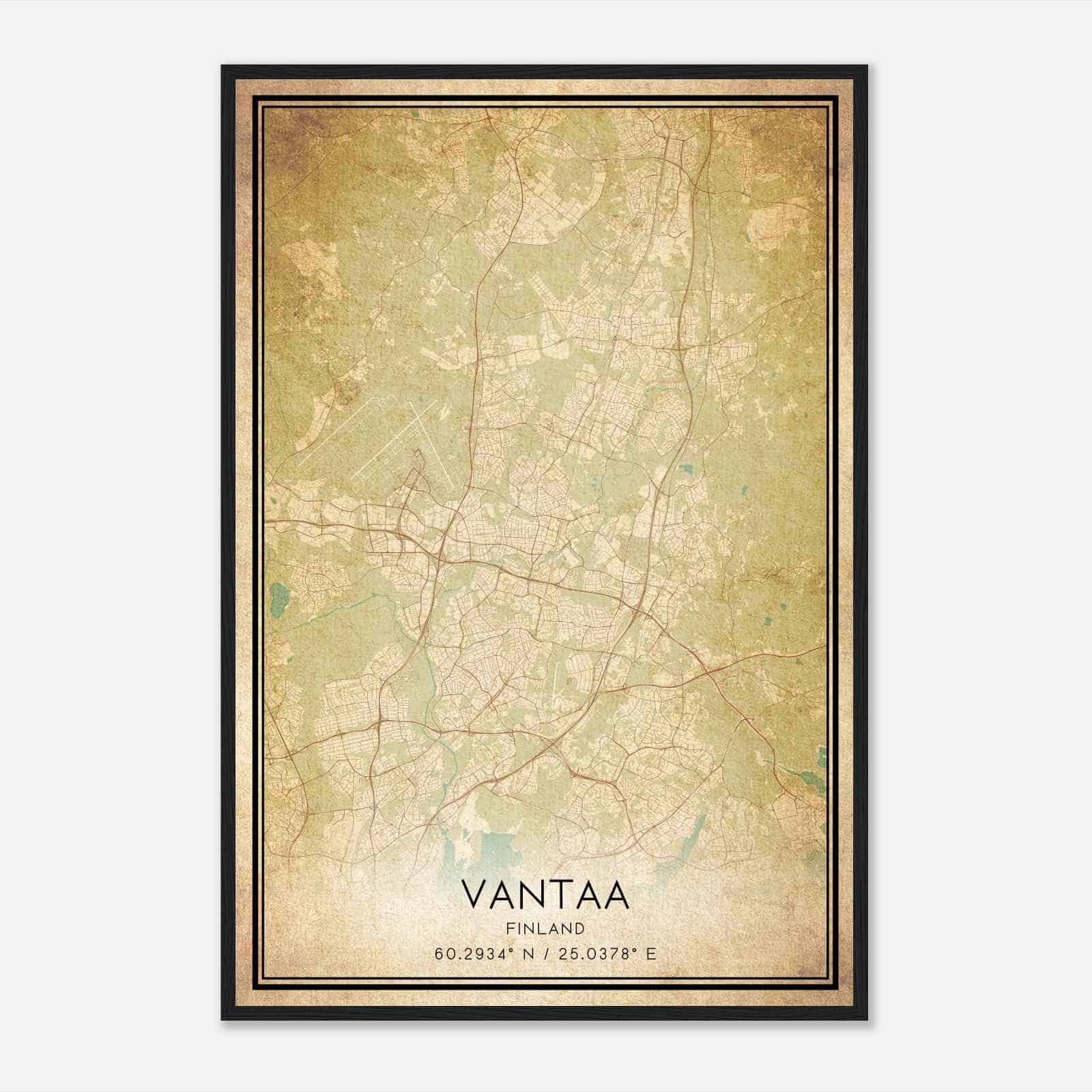 Vintage Vantaa Finland Map Poster, Vantaa City Road Wall Art Print