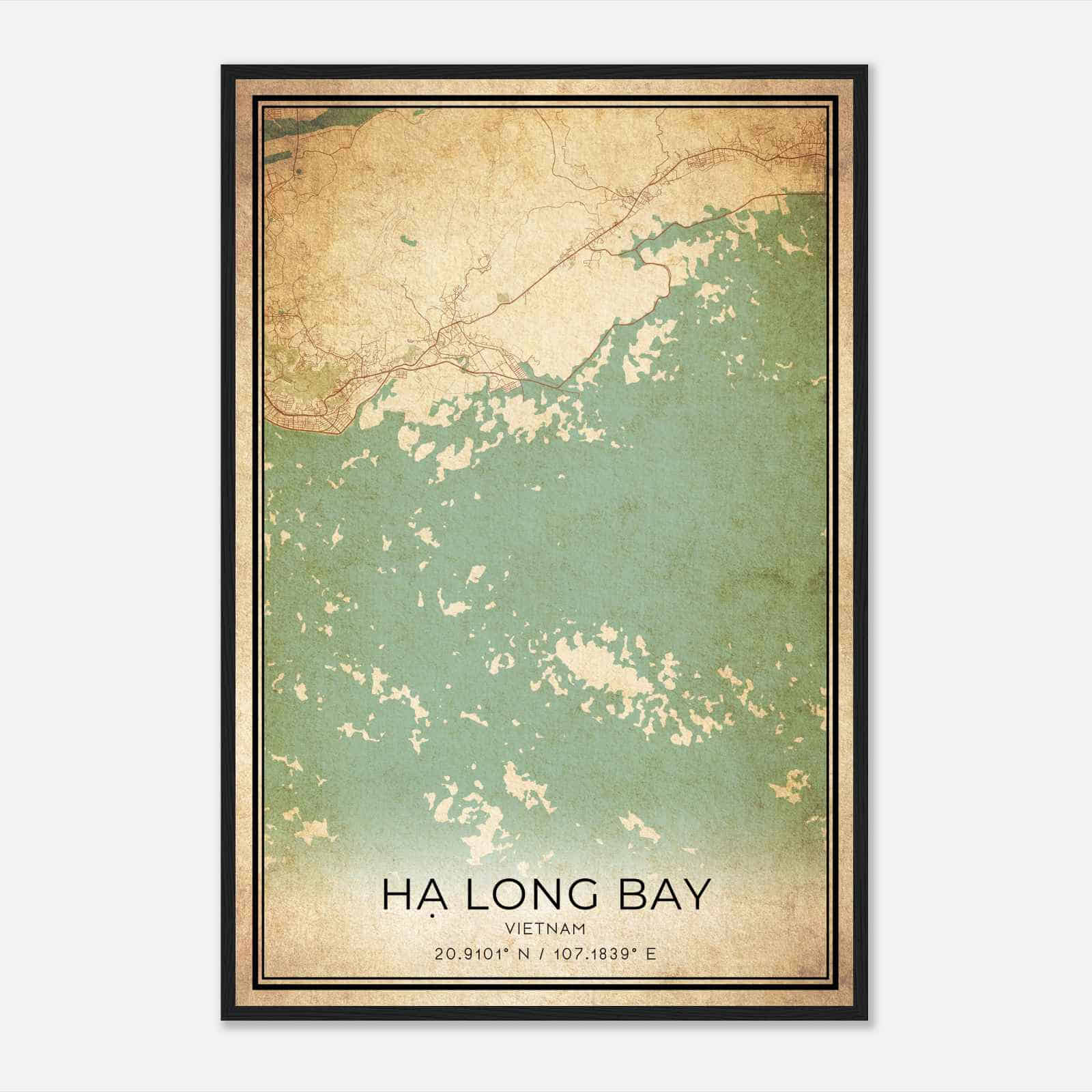 Vintage Ha Long Bay Vietnam Map Poster, Ha Long Bay City Road Wall Art Print