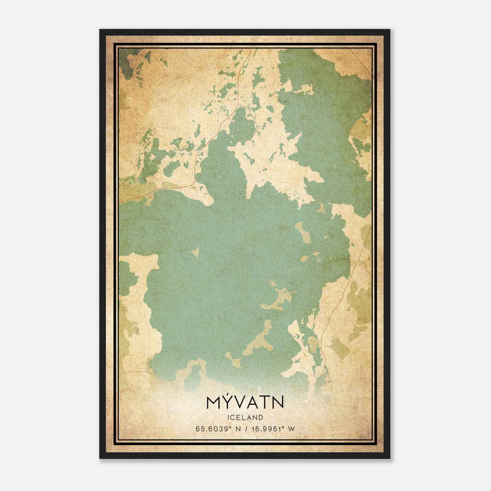 Vintage Myvatn Iceland Map Poster, Myvatn City Road Wall Art Print