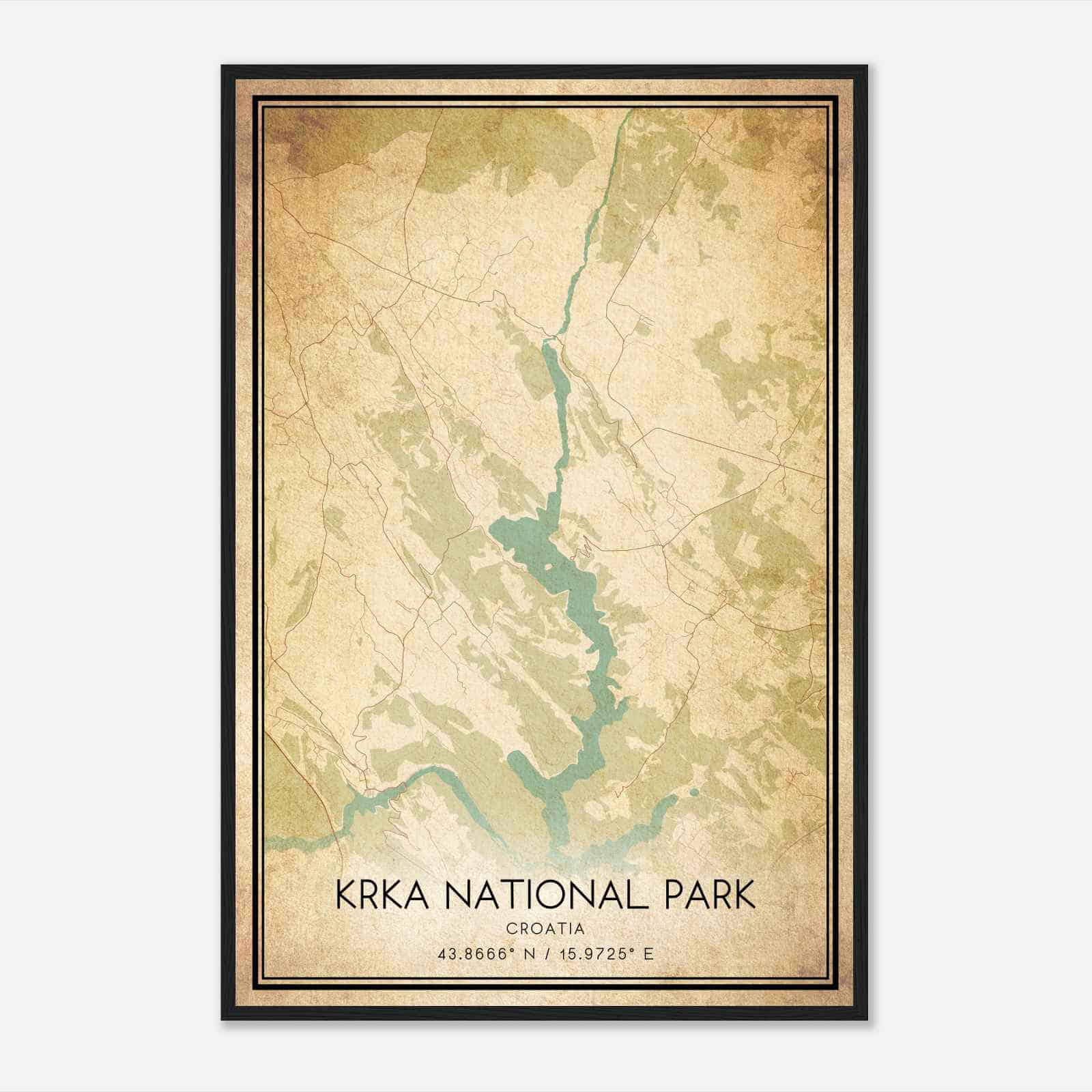 Vintage Krka National Park Croatia Map Poster, Krka National Park City Road Wall Art Print