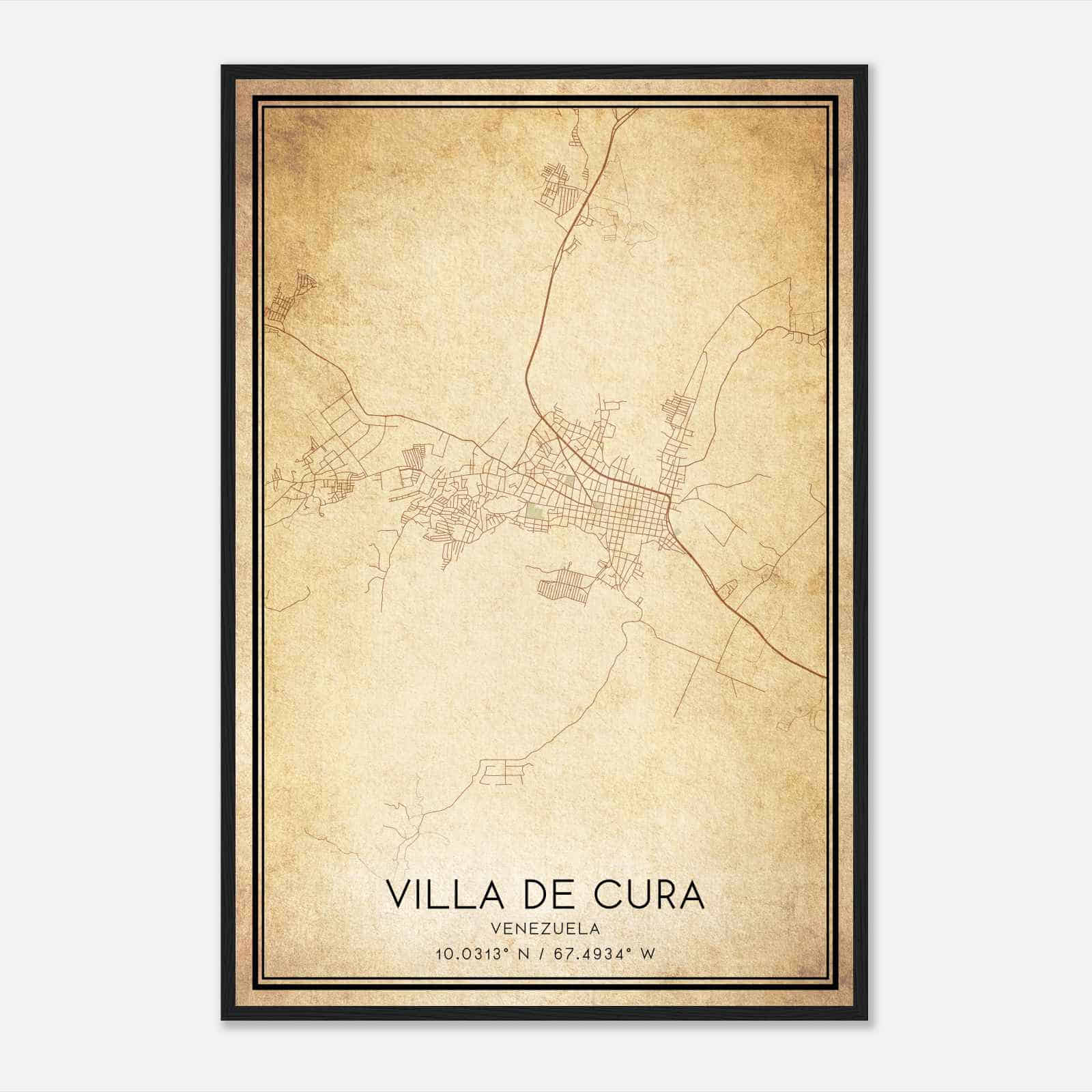 Vintage Villa de Cura Venezuela Map Poster, Villa de Cura City Road Wall Art Print