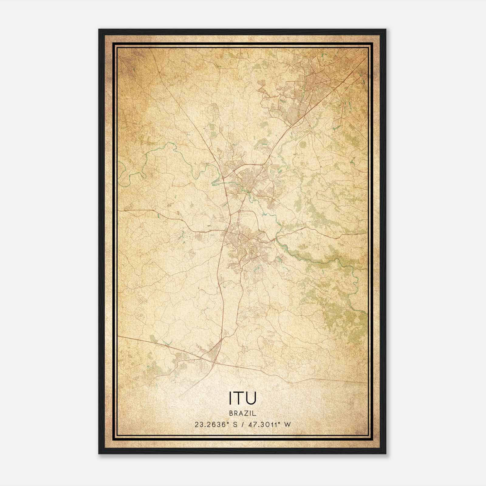 Vintage Itu Brazil Map Poster, Itu City Road Wall Art Print