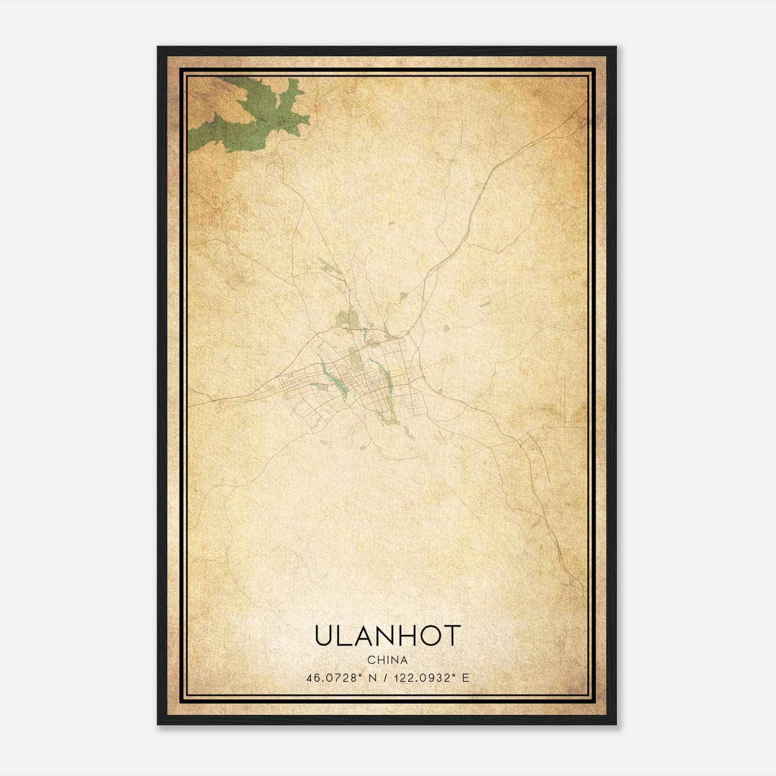 Vintage Ulanhot China Map Poster, Ulanhot City Road Wall Art Print