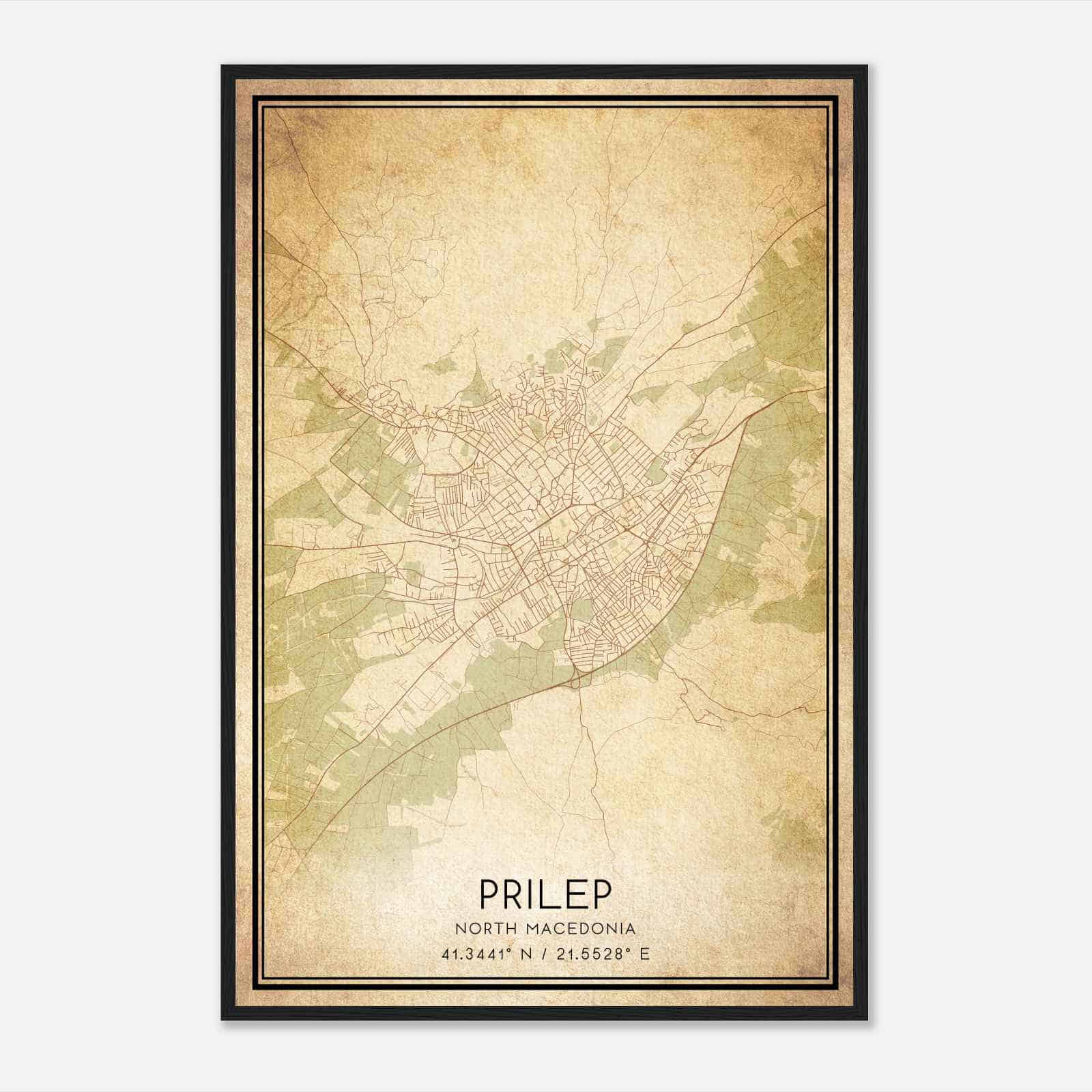 Vintage Prilep North Macedonia Map Poster, Prilep City Road Wall Art Print