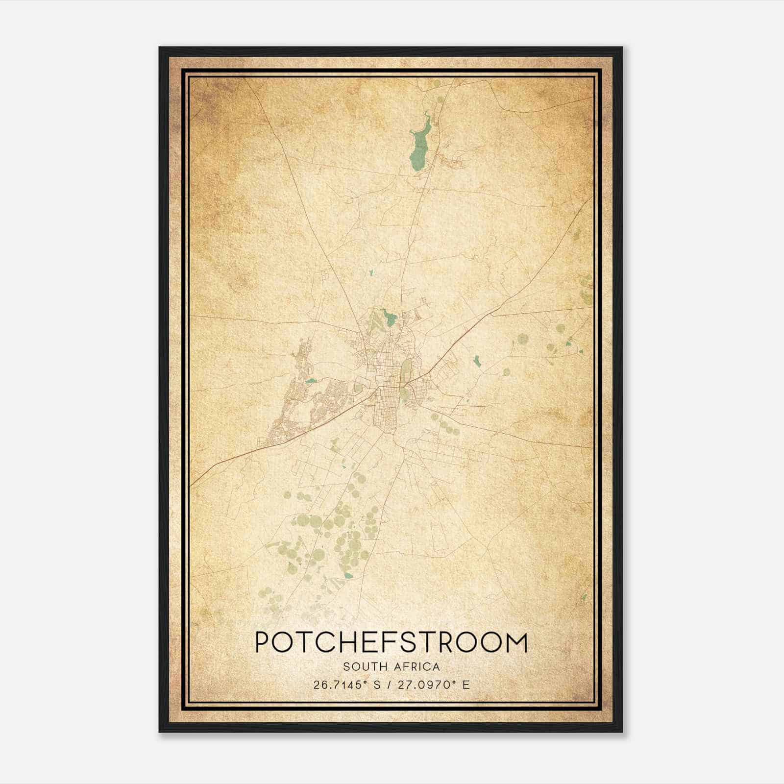 Vintage Potchefstroom South Africa Map Poster, Potchefstroom City Road Wall Art Print