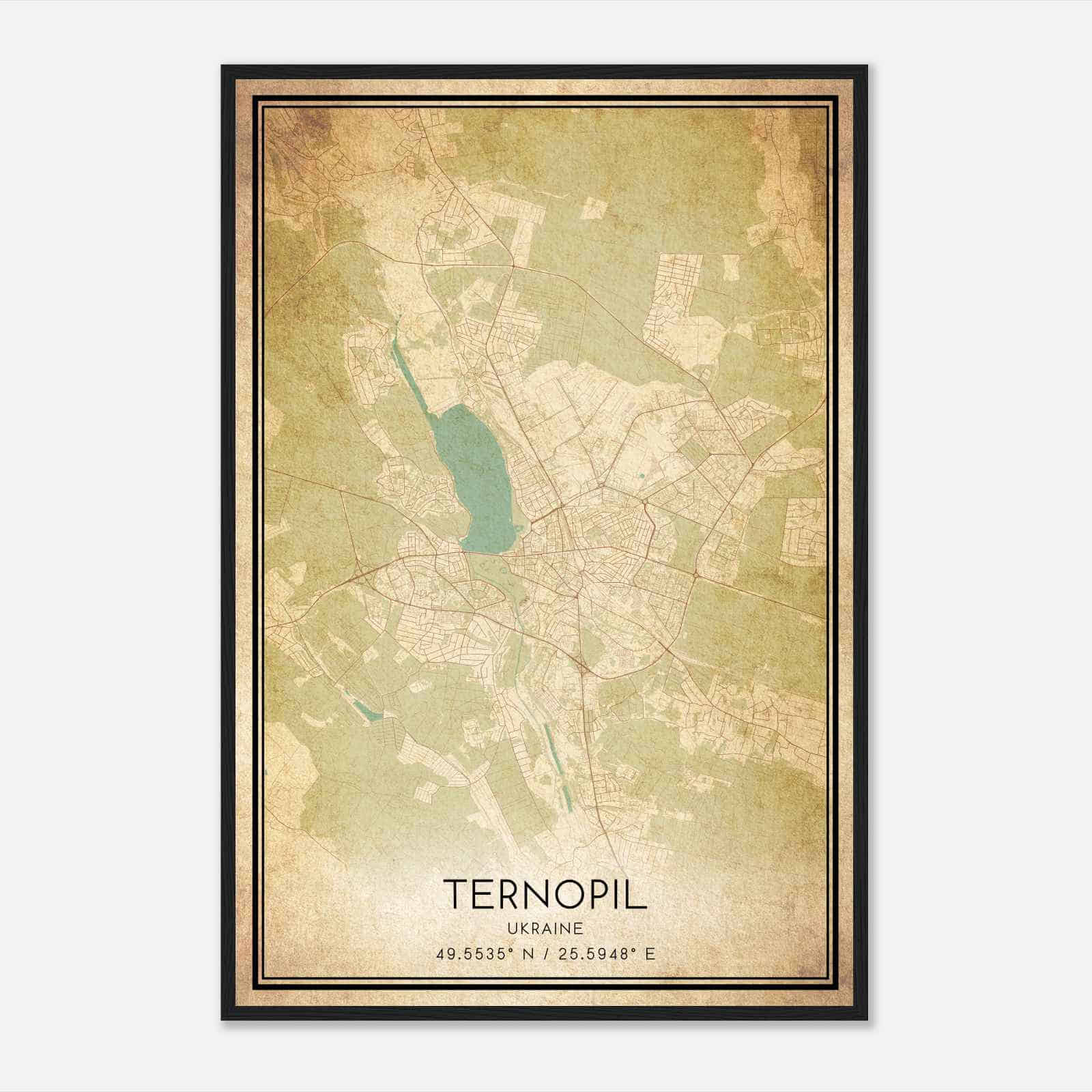 Vintage Ternopil Ukraine Map Poster, Ternopil City Road Wall Art Print