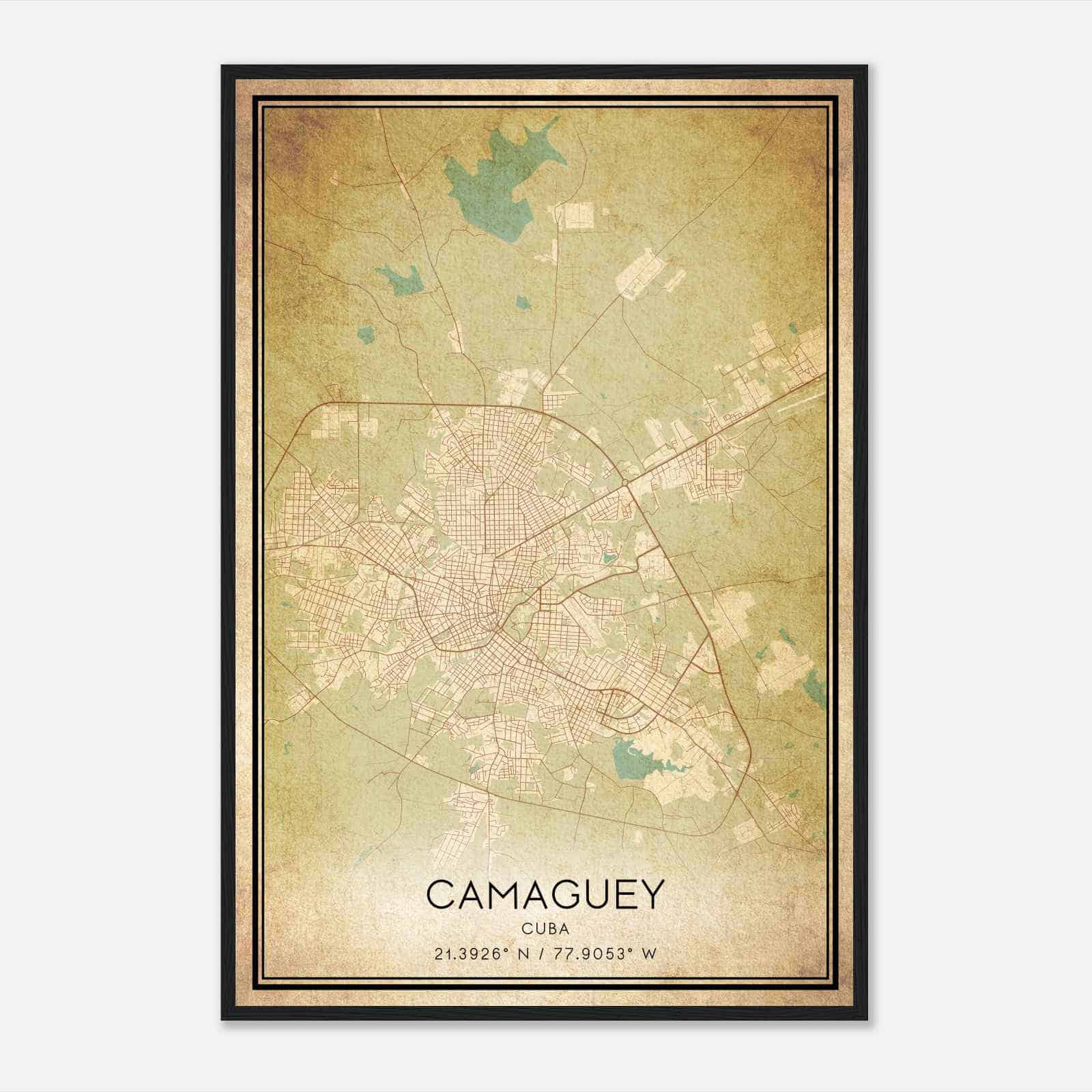 Vintage Camaguey Cuba Map Poster, Camaguey City Road Wall Art Print