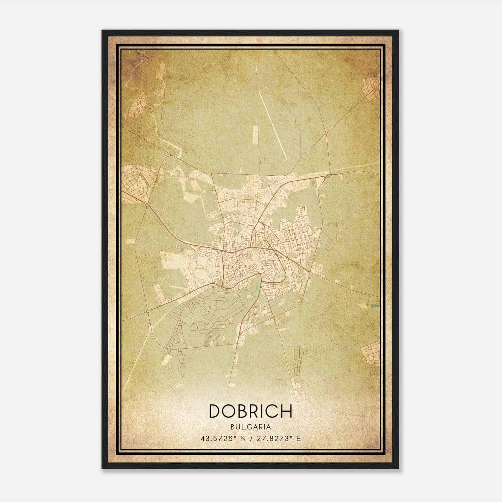 Vintage Dobrich Bulgaria Map Poster, Dobrich City Road Wall Art Print