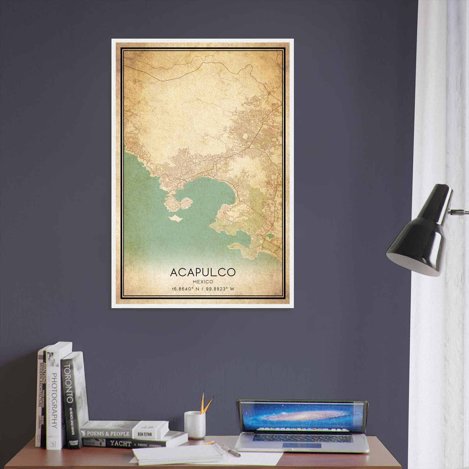 Vintage Acapulco Mexico Map Poster, Acapulco City Road Wall Art Print